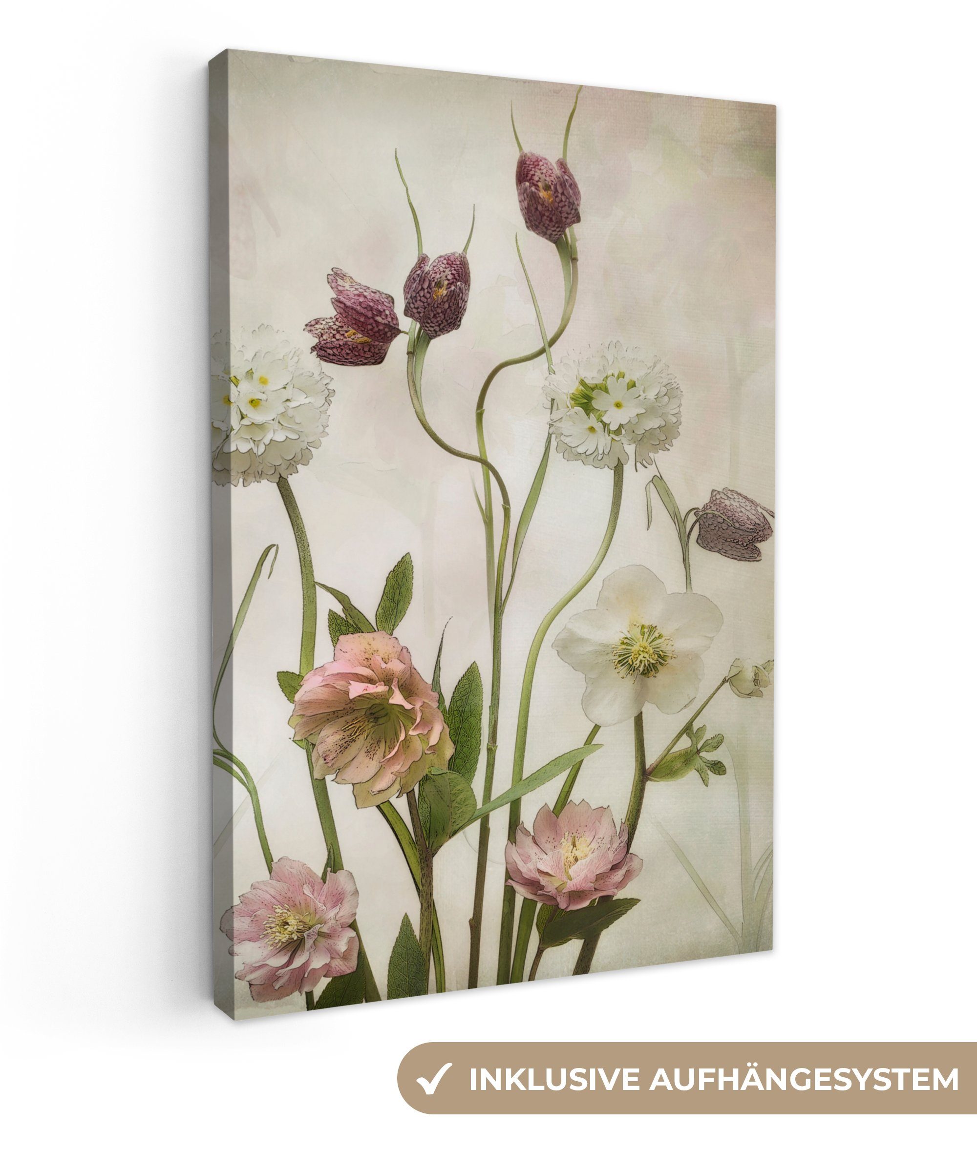 OneMillionCanvasses® Leinwandbild Blumen - Frühling - Garten - Stilleben, (1 St), Leinwandbild fertig bespannt inkl. Zackenaufhänger, Gemälde, 20x30 cm