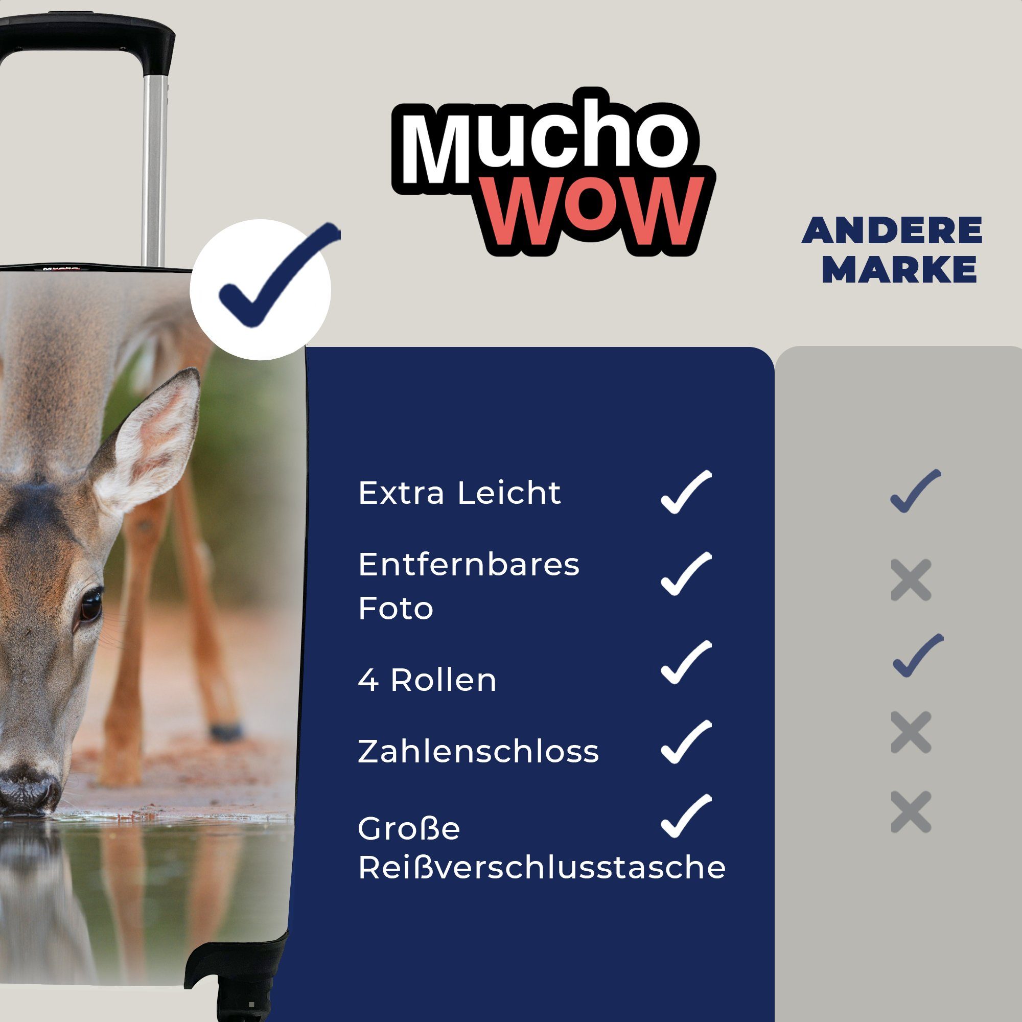 MuchoWow Handgepäckkoffer Hirsche - Wasser Reisekoffer Trinken, mit Ferien, rollen, - Rollen, 4 für Reisetasche Trolley, Handgepäck
