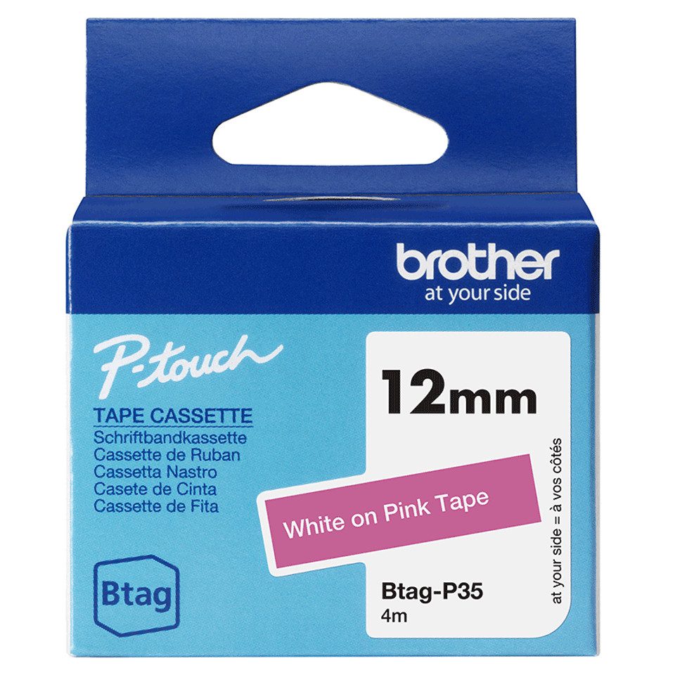 Brother Schriftband BTAG-P35 Weiß auf Pink 12 mm x 4 m Tintenpatrone