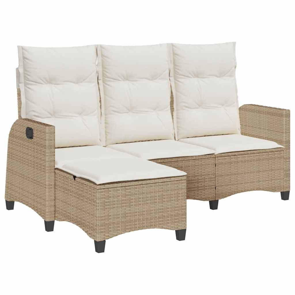 vidaXL Loungesofa Gartensofa mit Liegefunktion Kissen L-Form Beige Poly Rattan, 1 Teile