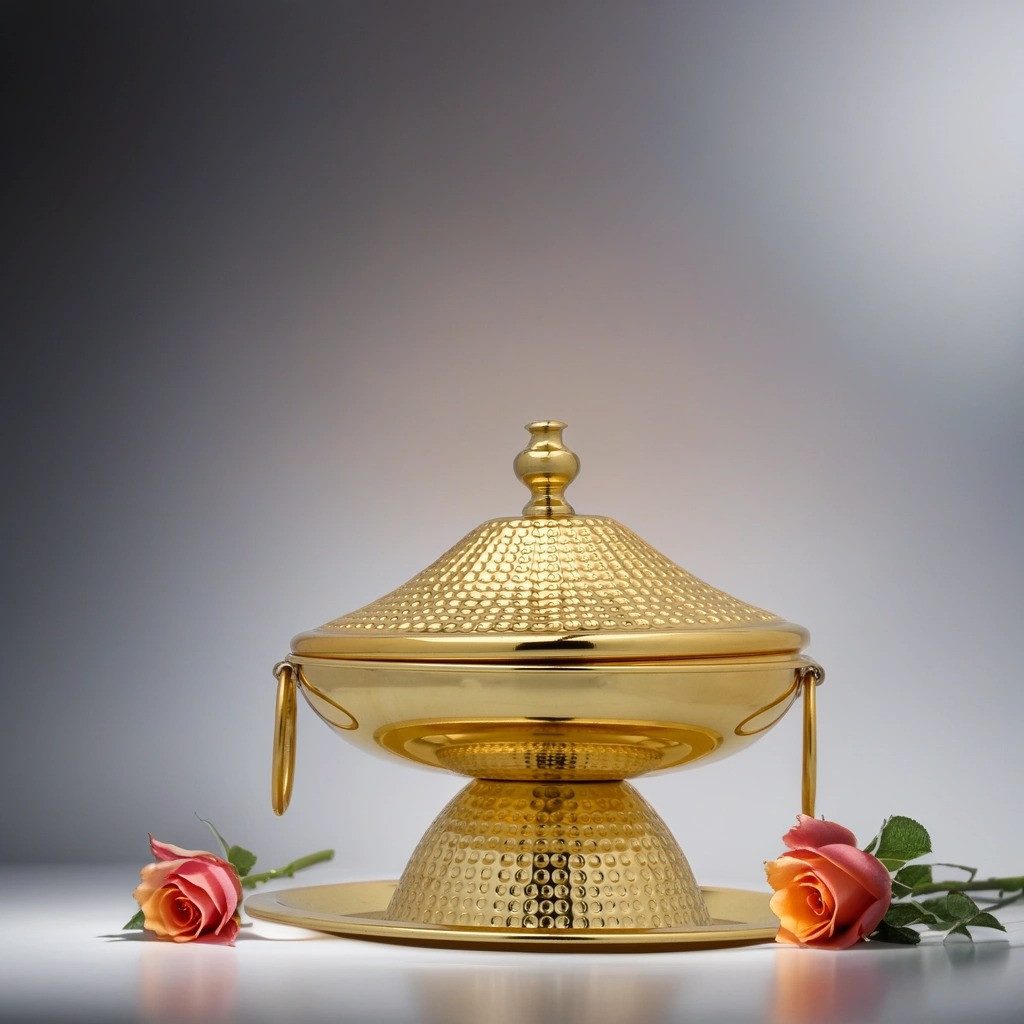 Marrakesch Orient & Mediterran Interior Zuckerdose Orientalische Zuckerdose Kahina handgefertigt aus Messing, Gold 17 cm, Edelstahl, (1-tlg), Handarbeit