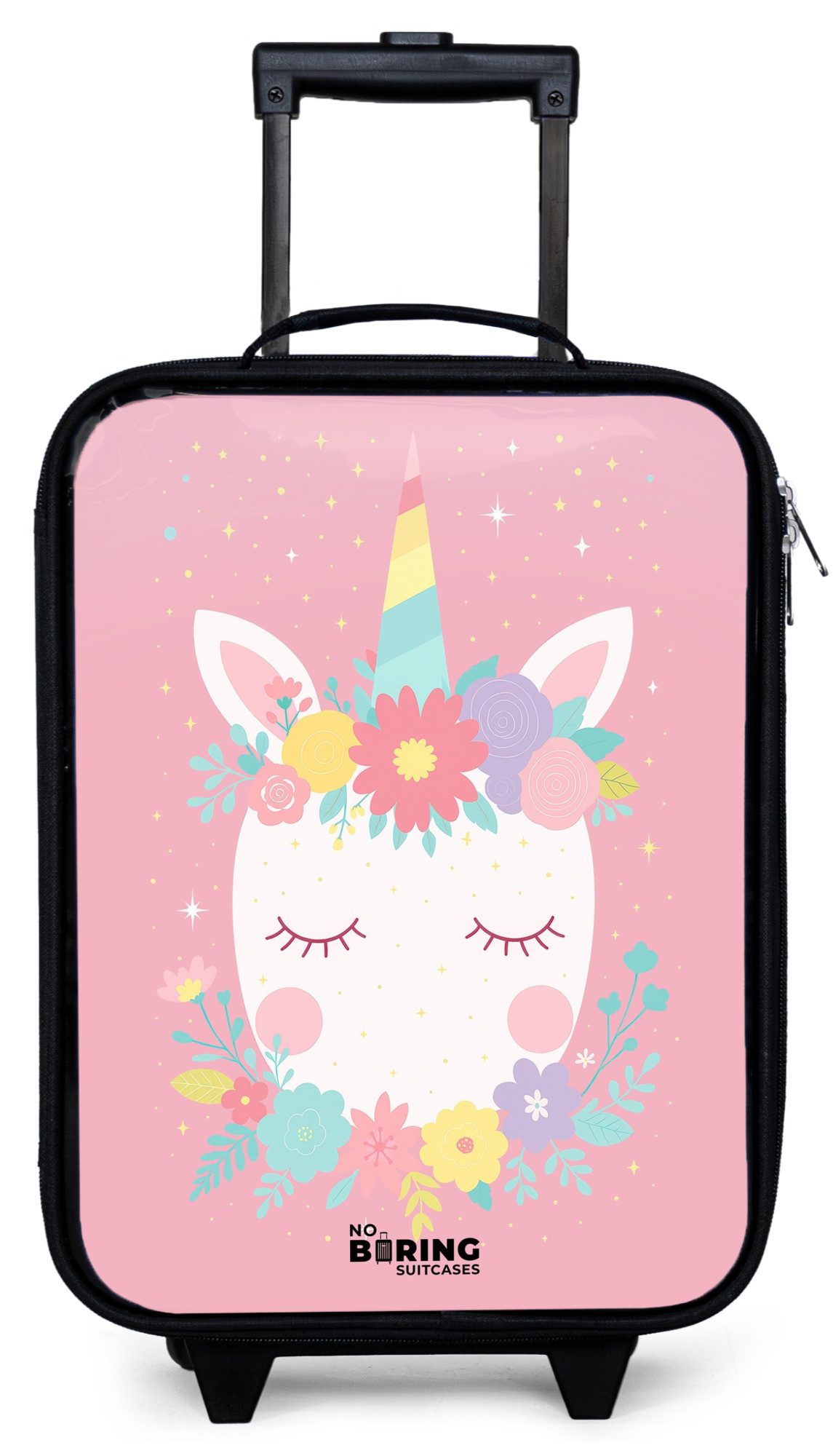 NoBoringSuitcases.com© Kinderkoffer mit leuchtende Räder - Einhorn - Blumen - Rosa, 2 Rollen, Kinder Koffer Klein, Trolley Handgepäck, Reisekoffer