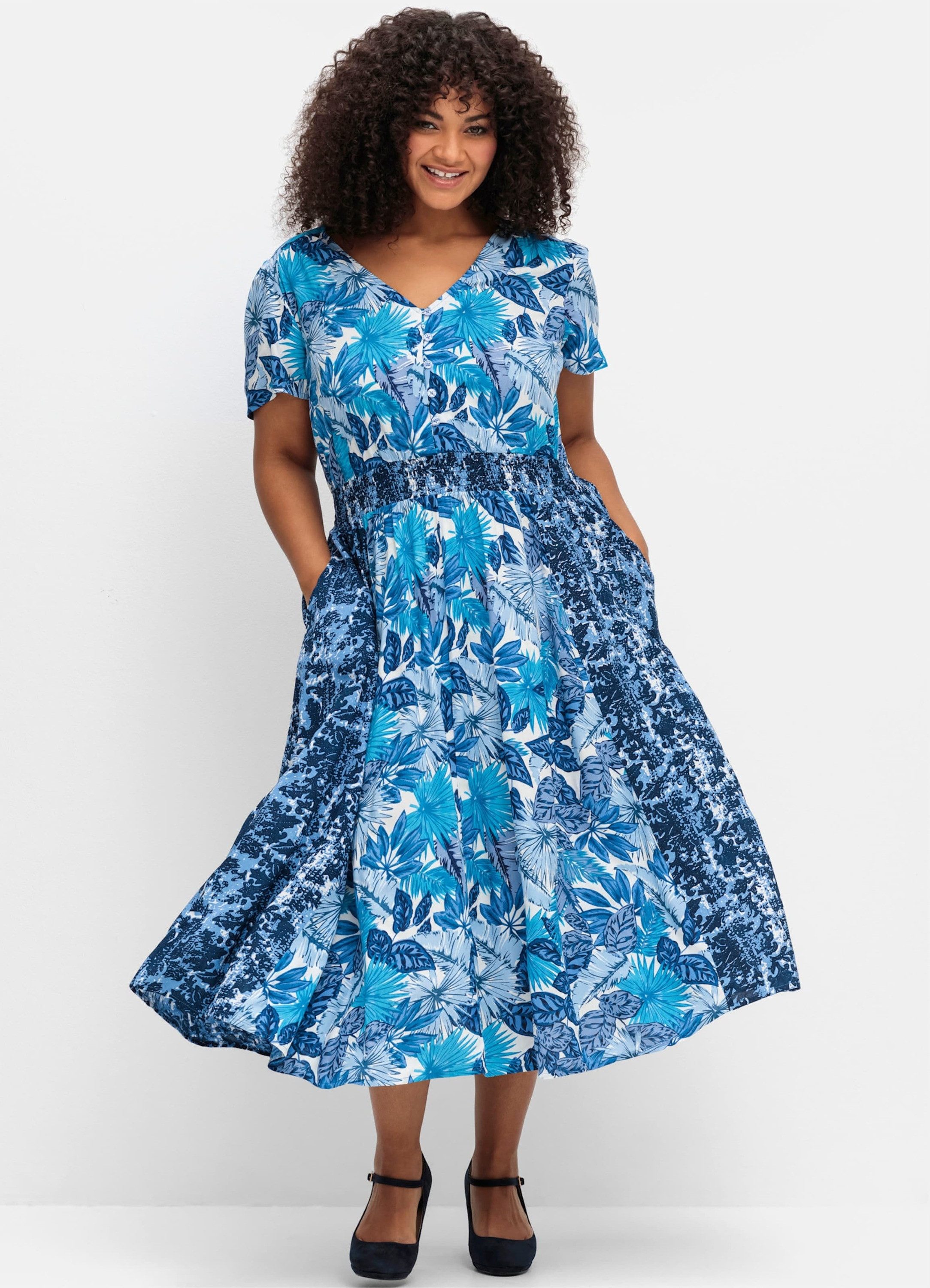 sheego by Joe Browns Etuikleid Kleid Kurzarm im Mustermix, mit weitem Rock