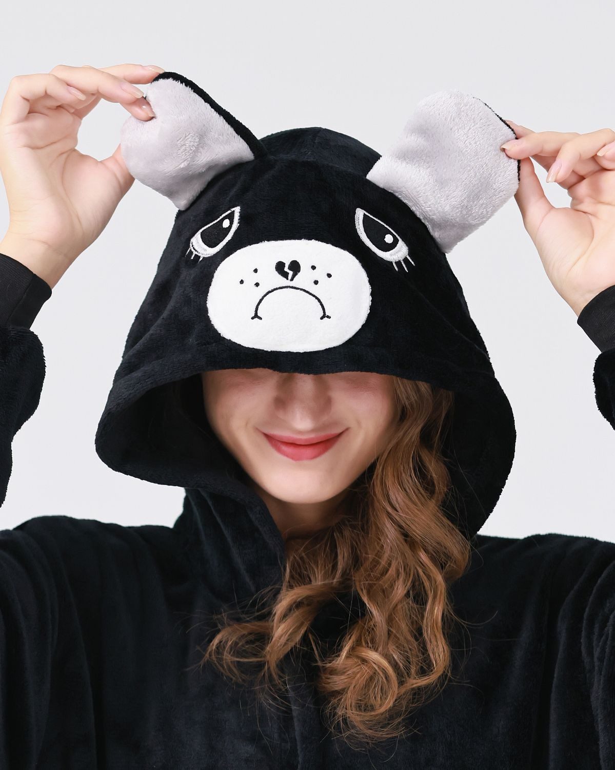 Katara Partyanzug Glücksbärchis Jumpsuit Onesie für Erwachsene S-XL, Karneval, Fasching, Glücksbärchi, Pechbärchi, schwarz