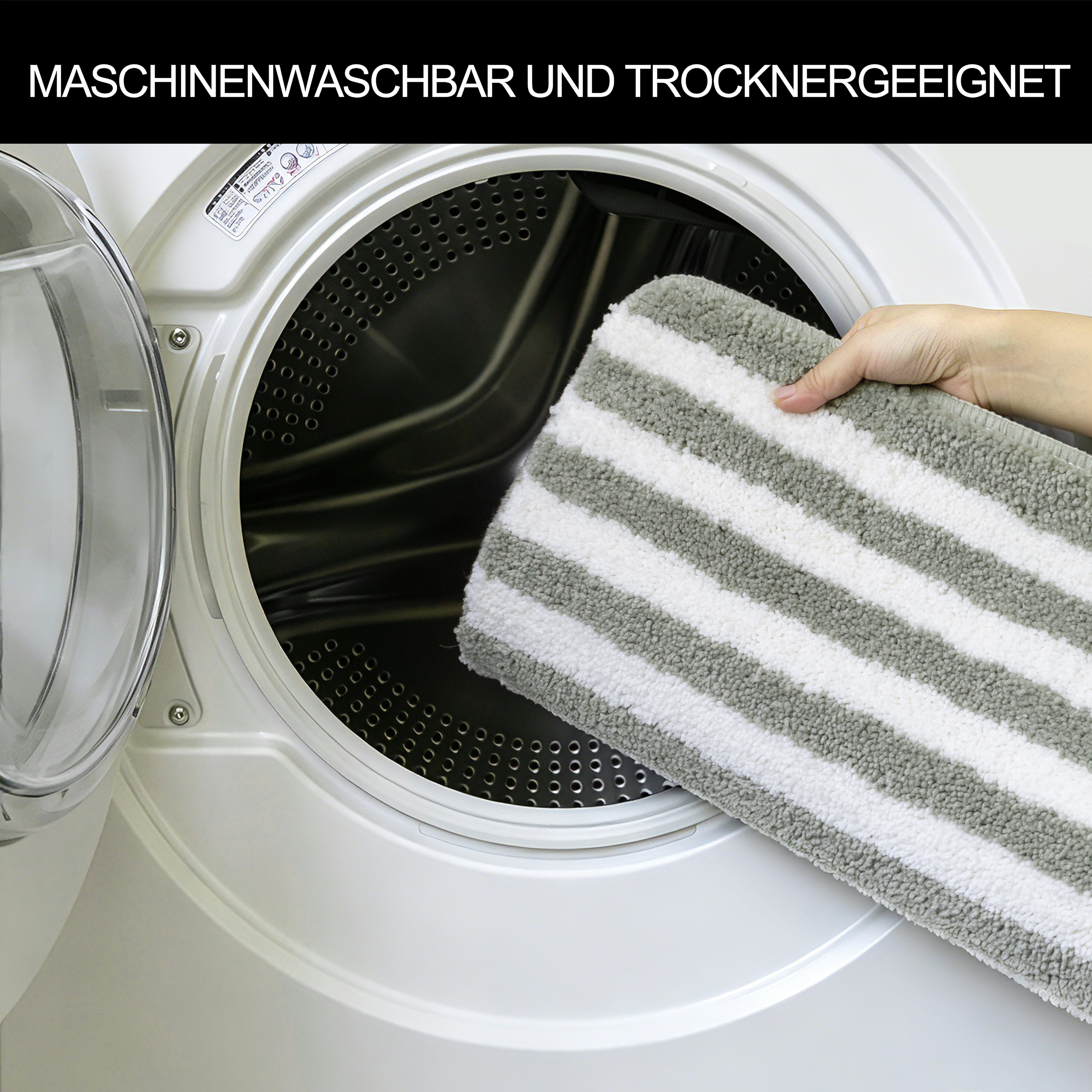 OTTO home Badematte Streifen, Jannika, Badvorleger, Badezimmer Teppich, Höhe 12 mm, rutschhemmend beschichtet, schnell trocknend, fußbodenheizungsgeeignet, Poly – Bild 5 von 5