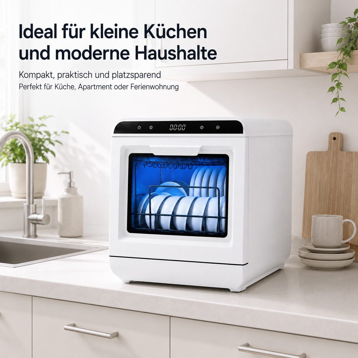 OYLCDI Tischgeschirrspüler Mini Geschirrspüler mit 7.5L tank und 6 Spülprogramme,720° Doppel-Sprühsystem, 72°C Heißwäsche VTX02-VTX03, Doppelte Trocknung, flexibel mit Wassertank oder Wasseranschluss