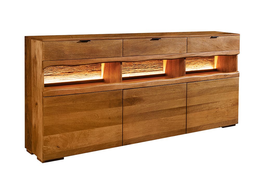 riess-ambiente Sideboard GRAND 180cm braun - Mango-Massivholz, LED-Beleuchtung, Schubladen (Einzelartikel, 1 St), mit viel Stauraum hinter den Türen – ideal für – Bild 2 von 5