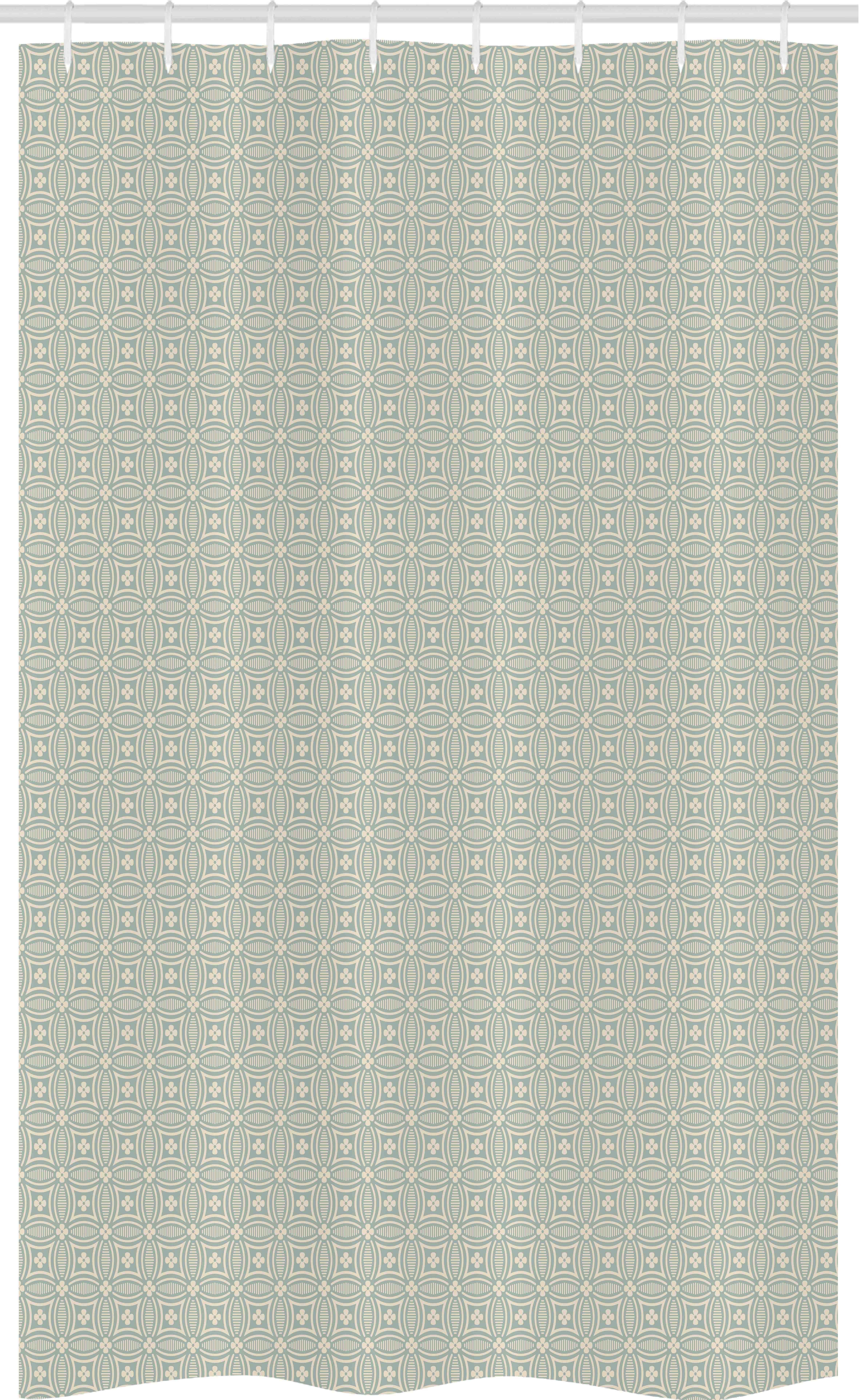 Abakuhaus Duschvorhang Badezimmer Deko Set aus Stoff mit Haken Breite 120 cm, Höhe 180 cm, Retro Geometrische Elemente Blumen