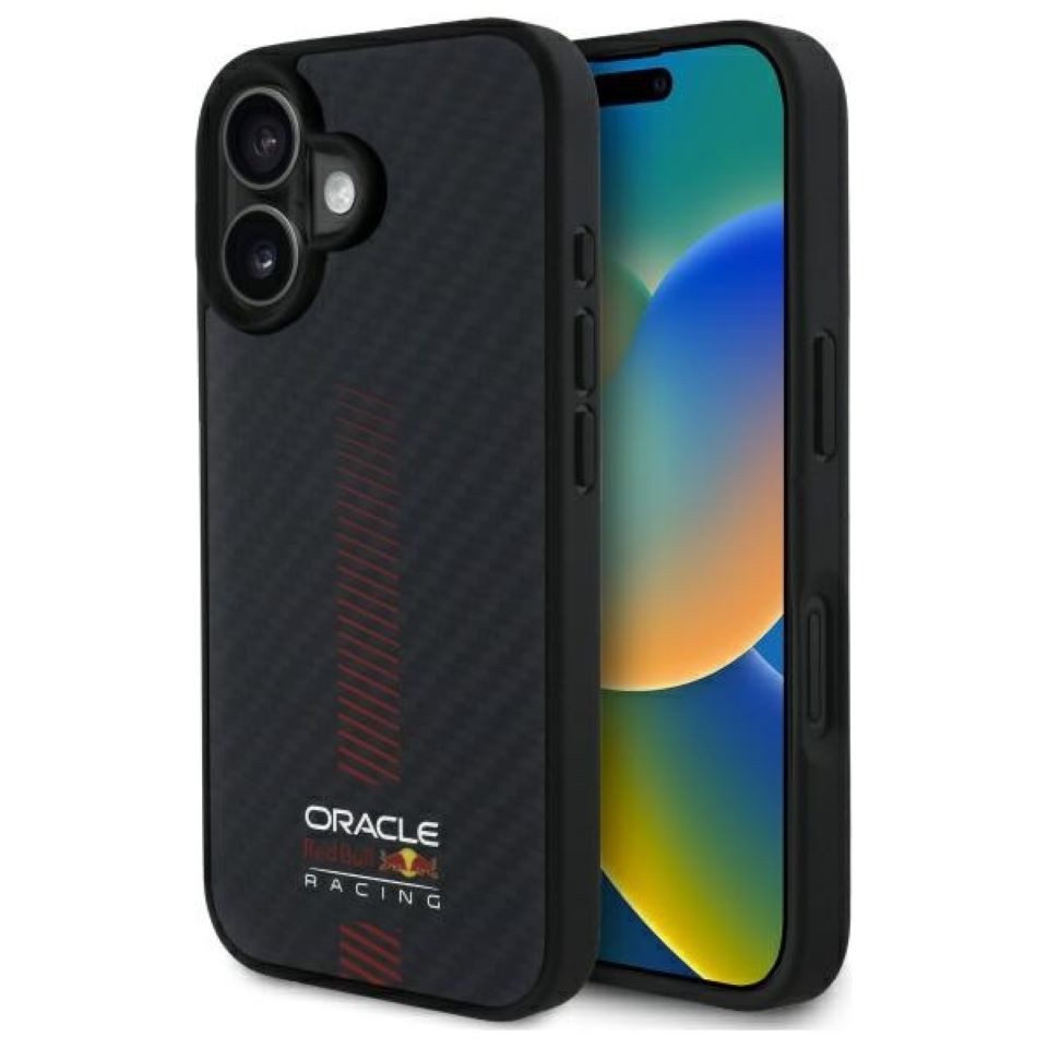 Oracle Red Bull Racing Handyhülle iPhone 16 Carbon Look MagSafe Logo schwarz rot 6,1 Zoll, Kantenschutz