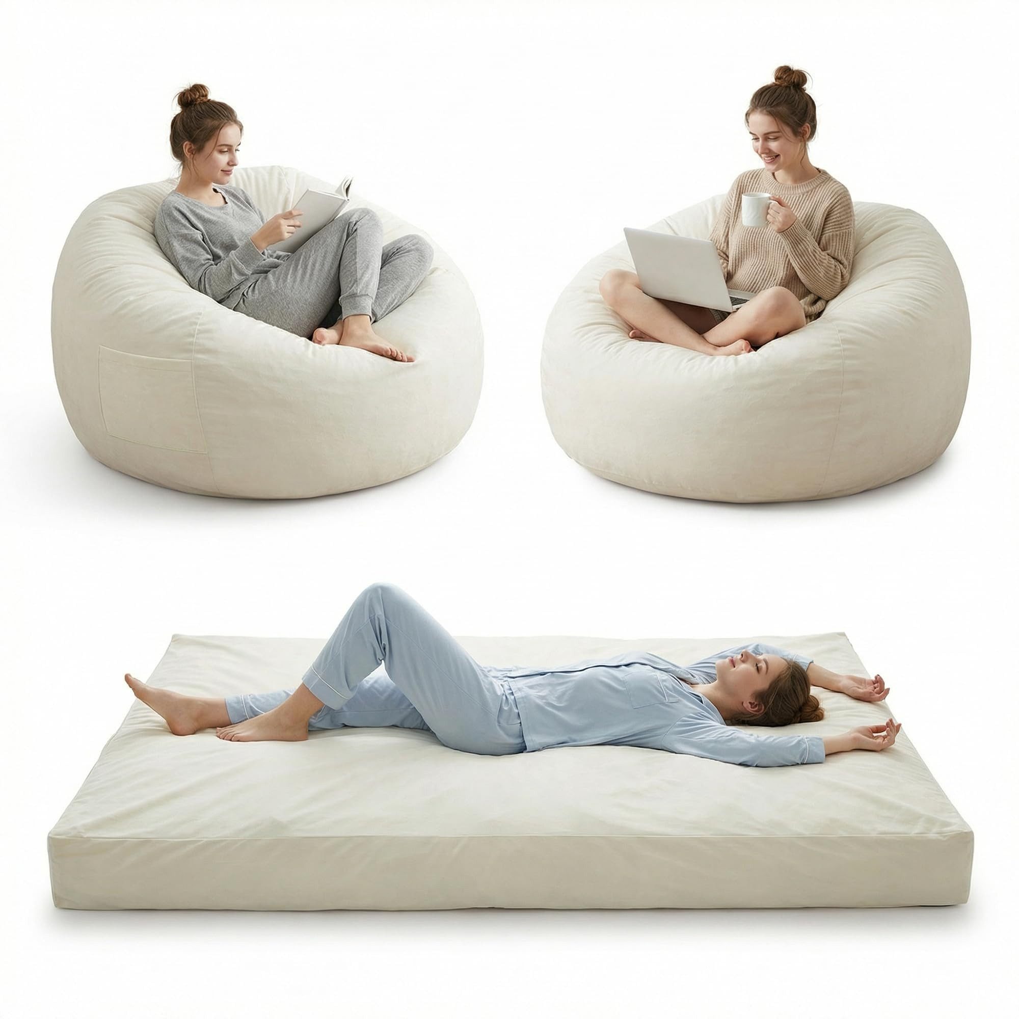 GarveeMore Sitzsack Riesiger 3-in-1 Sitzsack umwandelbar in Sessel und Bett