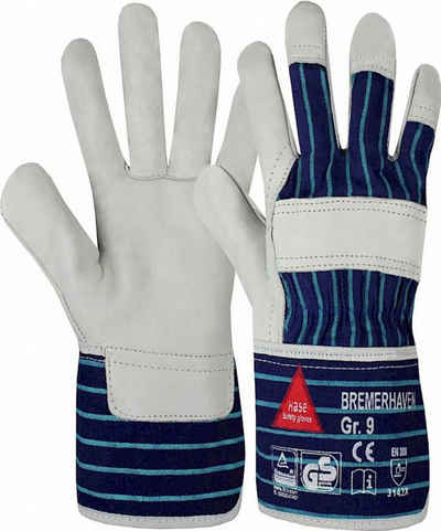 Hase Safety Gloves Leder-Arbeitshandschuhe Bremerhaven 5-Fg.-Sicherheitshandschuhe aus Vollleder (Packung, VPE= 12 Paar, Gr 6-14) Atmungsaktiv/Robust