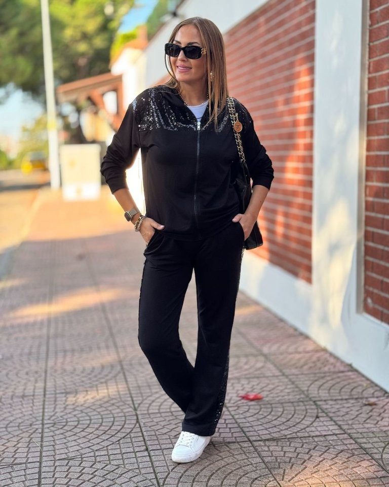 Moda Yakamoz Hosenanzug Damen Zweifadenstoff-Set mit Reißverschluss und Knopfdetail