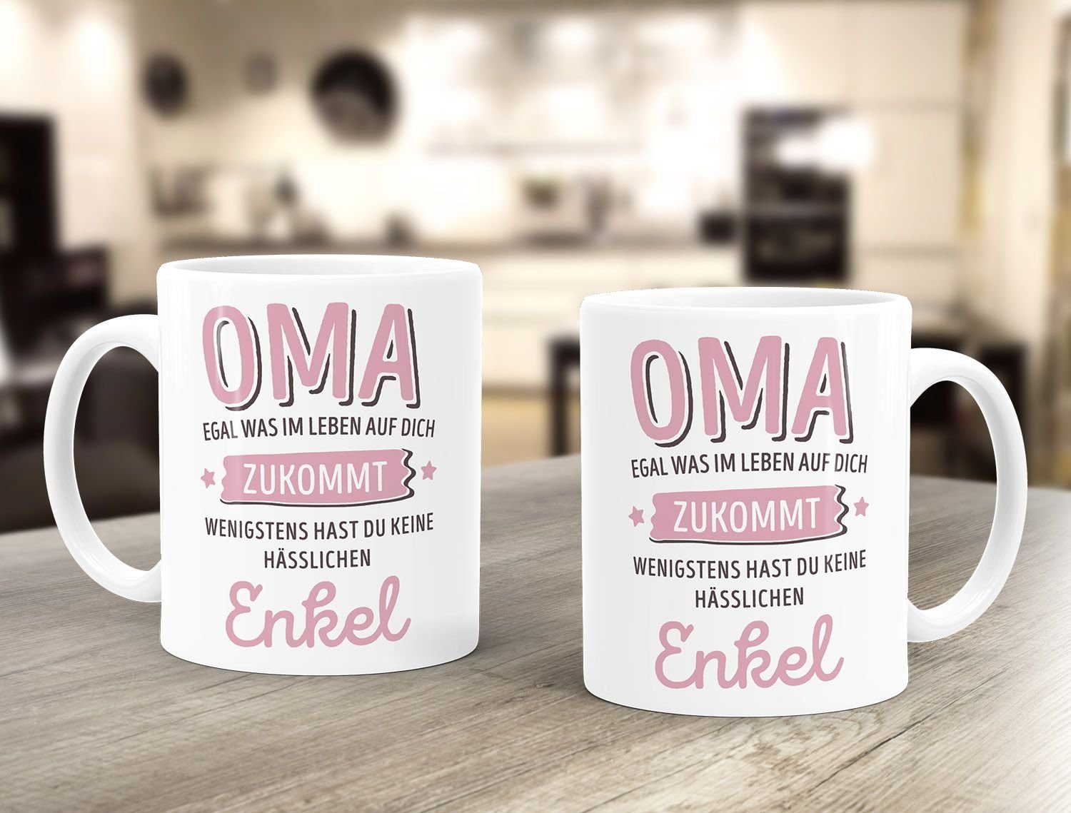 Kaffee-Becher Keramik Oma-Enkel hast keine hässlichen Geschenk du anpassen im MoonWorks®, Kinder auf zukommt Tasse was weiß MoonWorks Leben wenigstens dich Tasse egal
