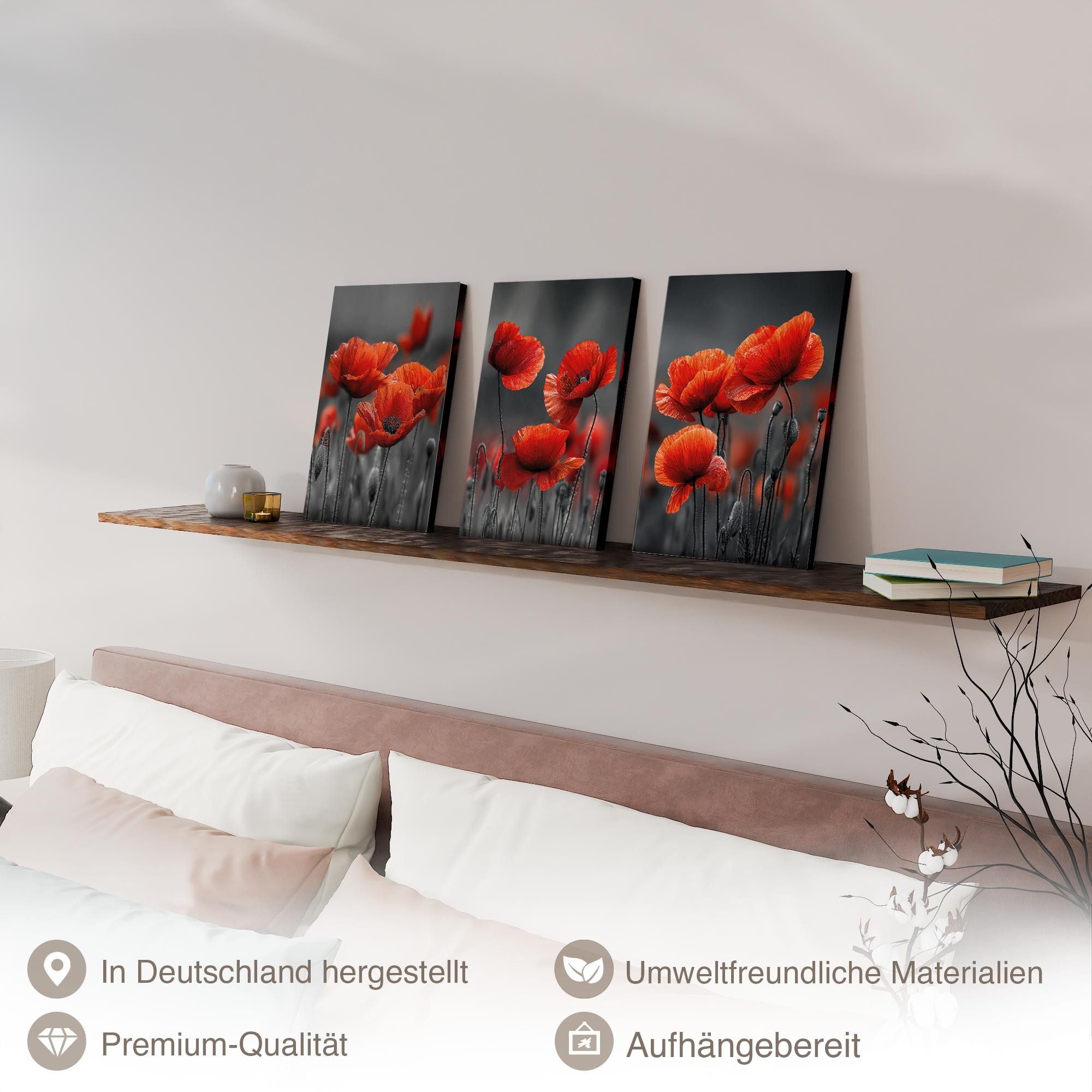 Novart Wandbild Baum des Lebens Abstrakt Modern Wandbilder Set Wohnzimmer, Mohnblumen