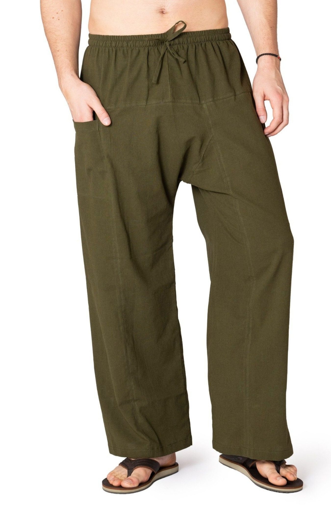 PANASIAM Wellnesshose Weite Baumwollhose mit Gummibund Schlupfhose im Stil einer Fischerhose bequeme Relaxhose als Rehahose, Yogahose oder auch im Homeoffice