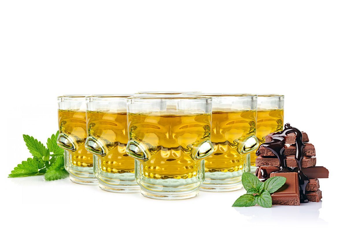 Sendez Schnapsglas Schnapsgläser in Totenkopf Shotgläser Schnaps Shots Stamper, 6-tlg., Glas