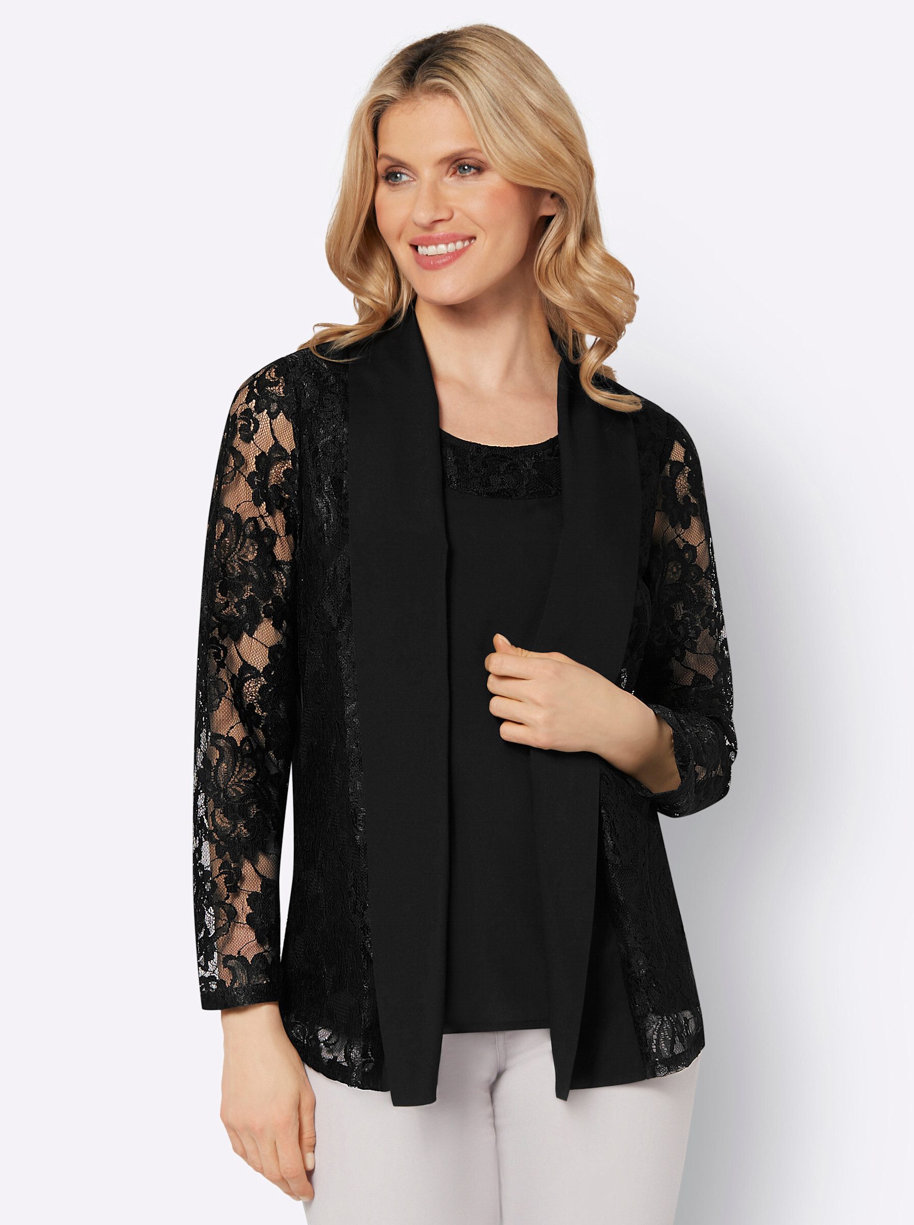 Sieh an! Klassische Bluse 2-in-1-Bluse Langarm günstig online kaufen