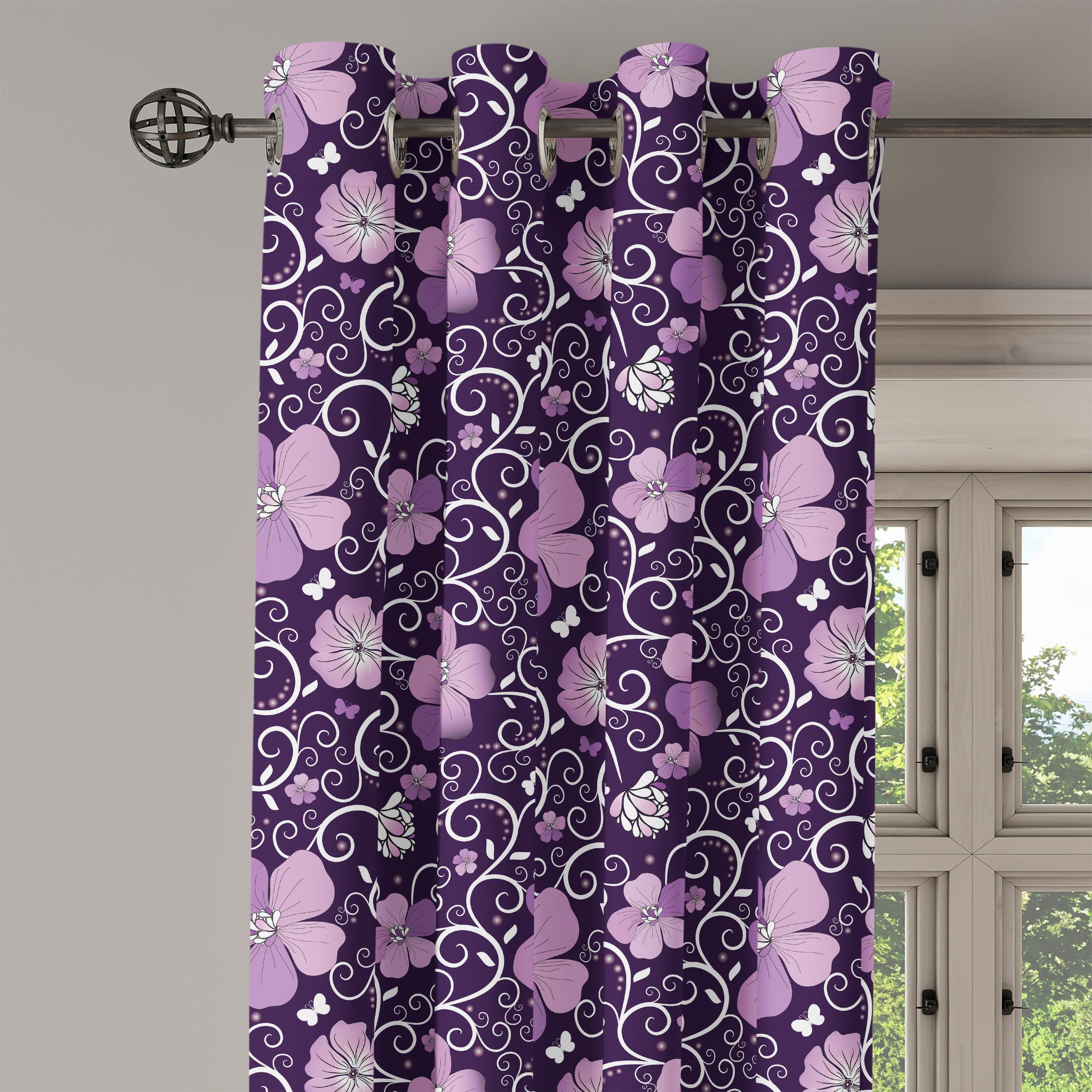 Schlafzimmer Wohnzimmer, Gardine Blumen-Patterned Blumen Dekorative Entwurf für Abakuhaus, 2-Panel-Fenstervorhänge