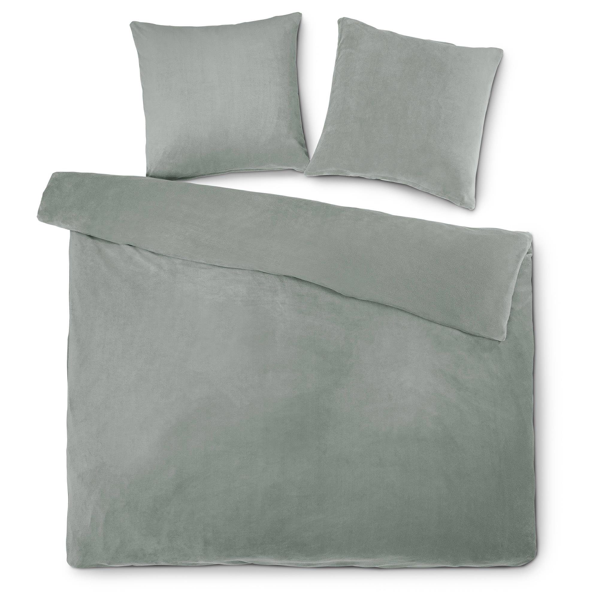 Bettwäsche Feelwell Bettgarnitur Thermo Fleece Flausch 200x200cm silber