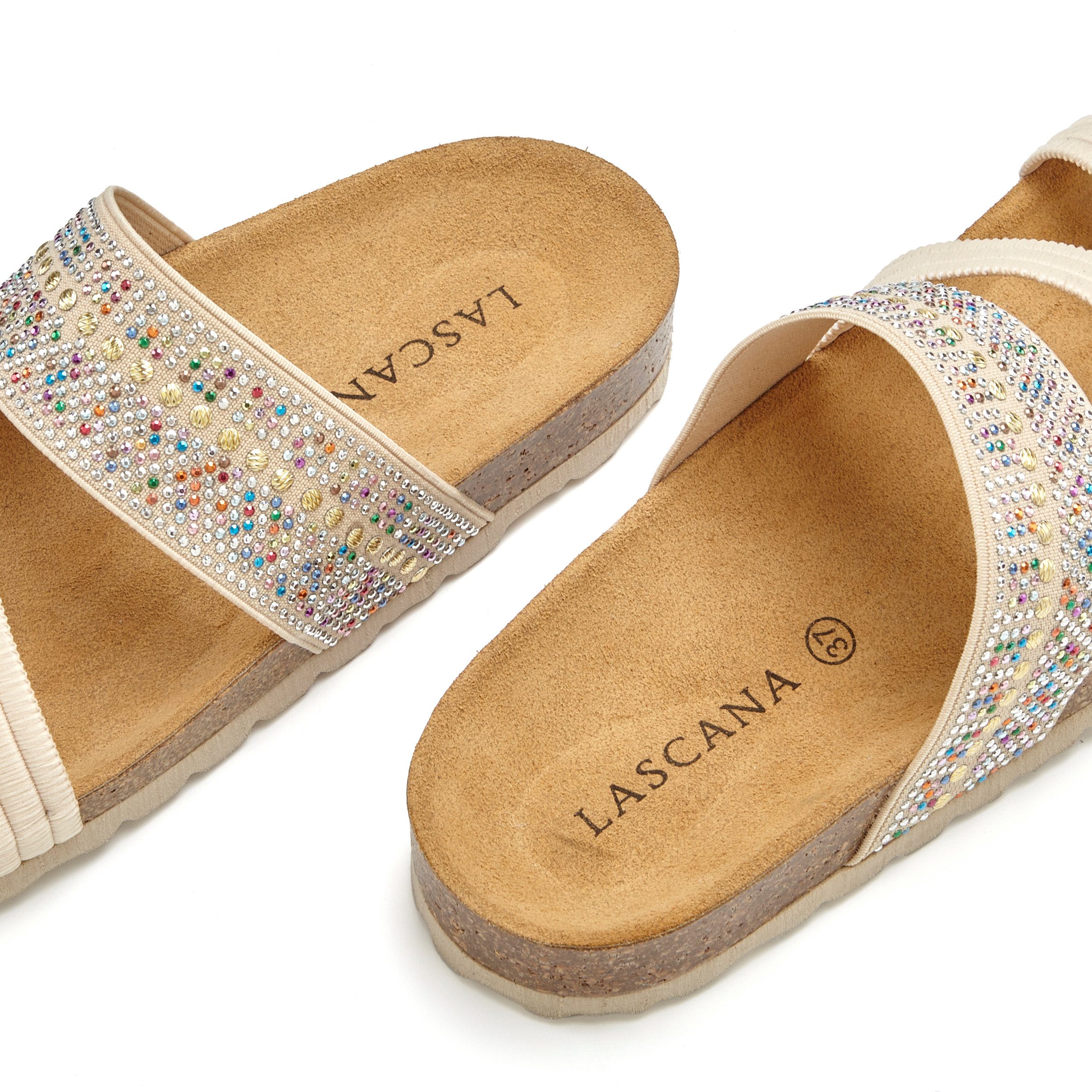LASCANA Mule, Sandale, offener Schuh, Sommerschuh, Pantolette mit Komfortkorkfußbett aus Leder und elastischen Riemen