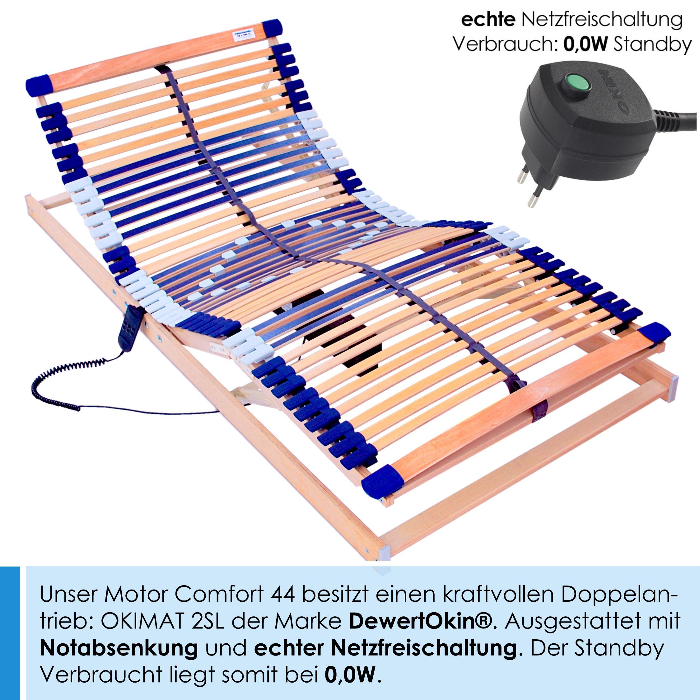 Lattenrost mit Motor Comfort 44® Motor, Schlummerparadies, Kopfteil motorisch verstellbar, Fußteil motorisch verstellbar, 10 Jahre Garantie, Netzfreischaltung,  – Bild 4 von 5