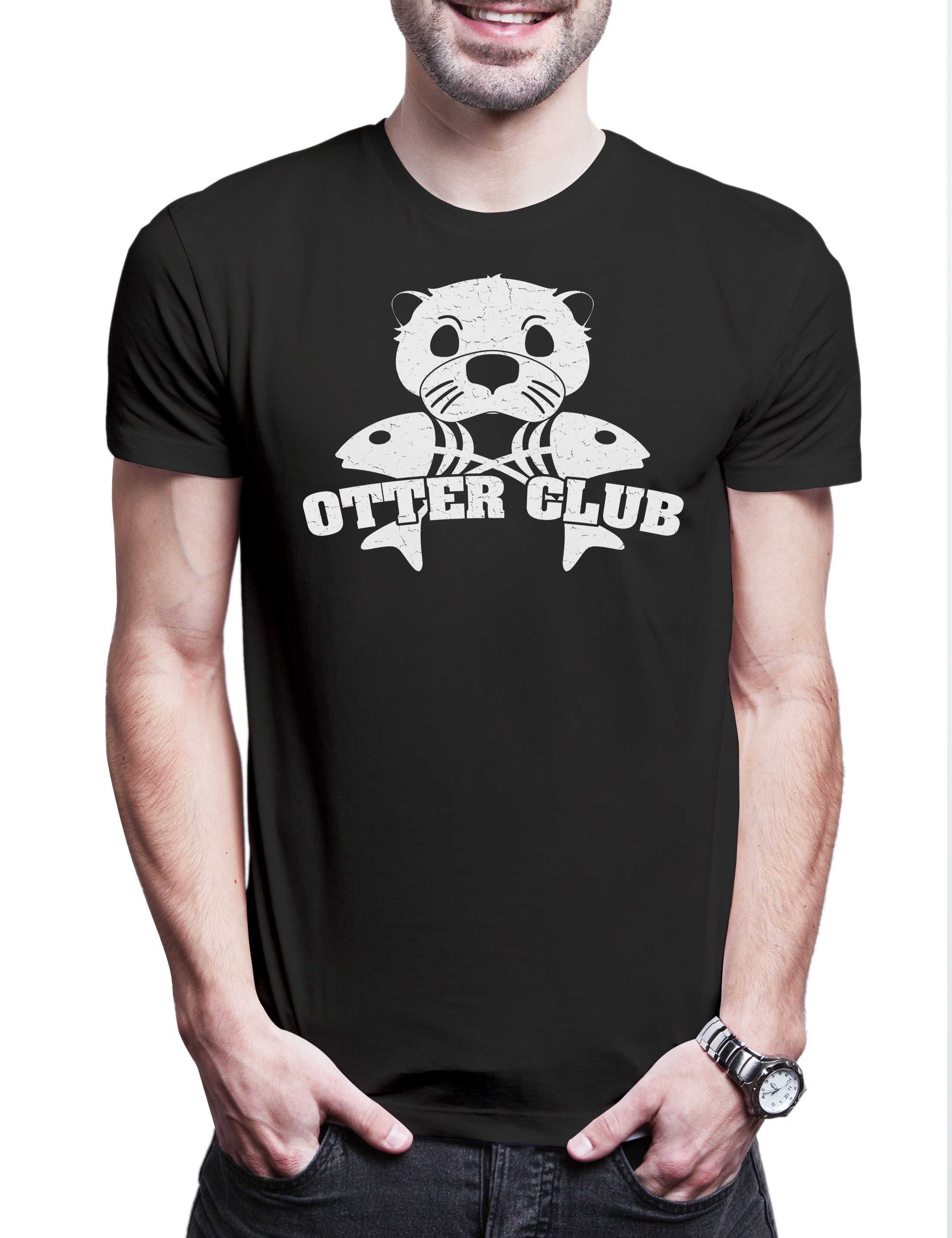 Print-Shirt Otter Club Herren T-Shirt Patch Biker MC Wildlife lontra Nutria