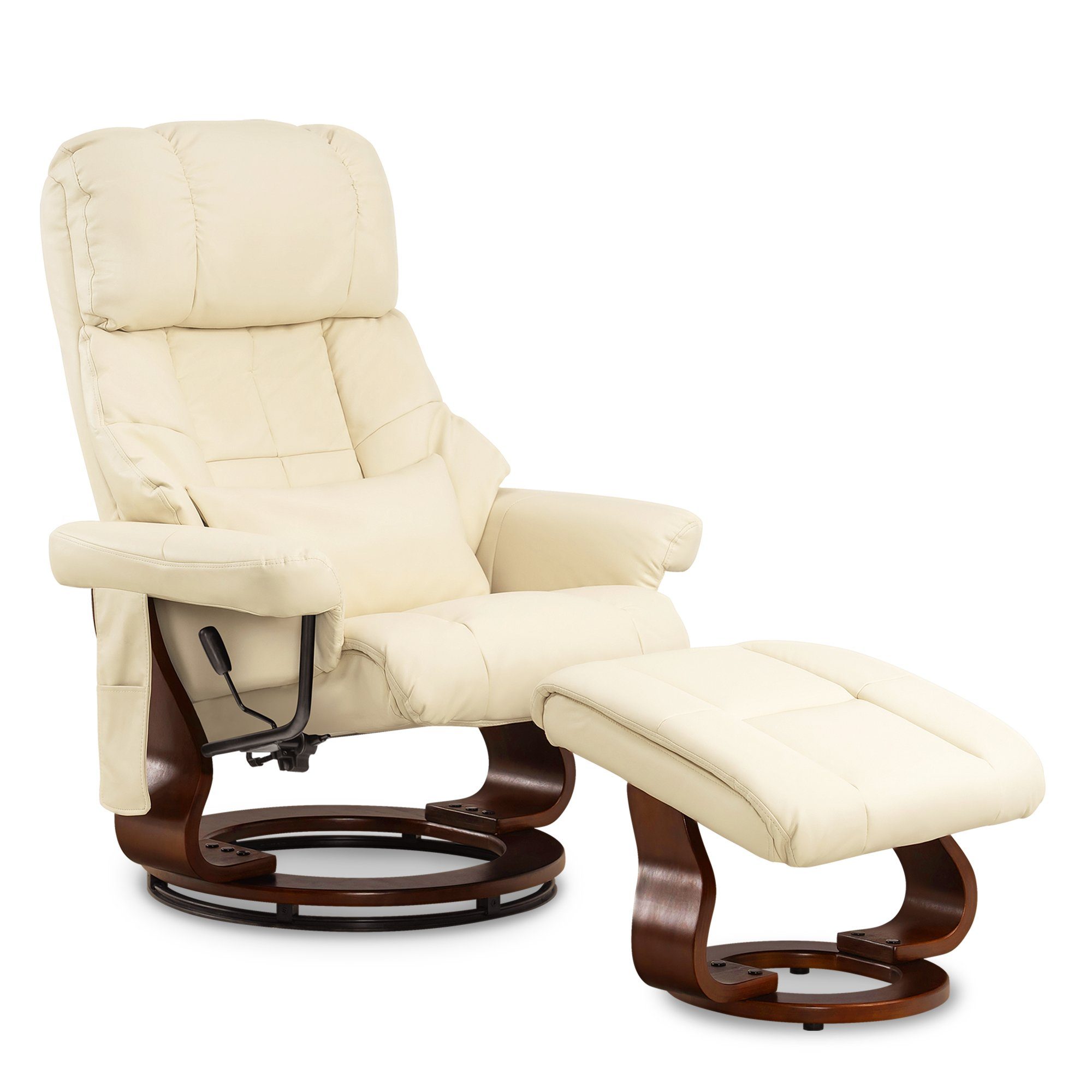 MCombo Relaxsessel MCombo Massagesessel mit Hocker 9068, 360°drehbarer Relaxsessel mit Liegefunktion Creme