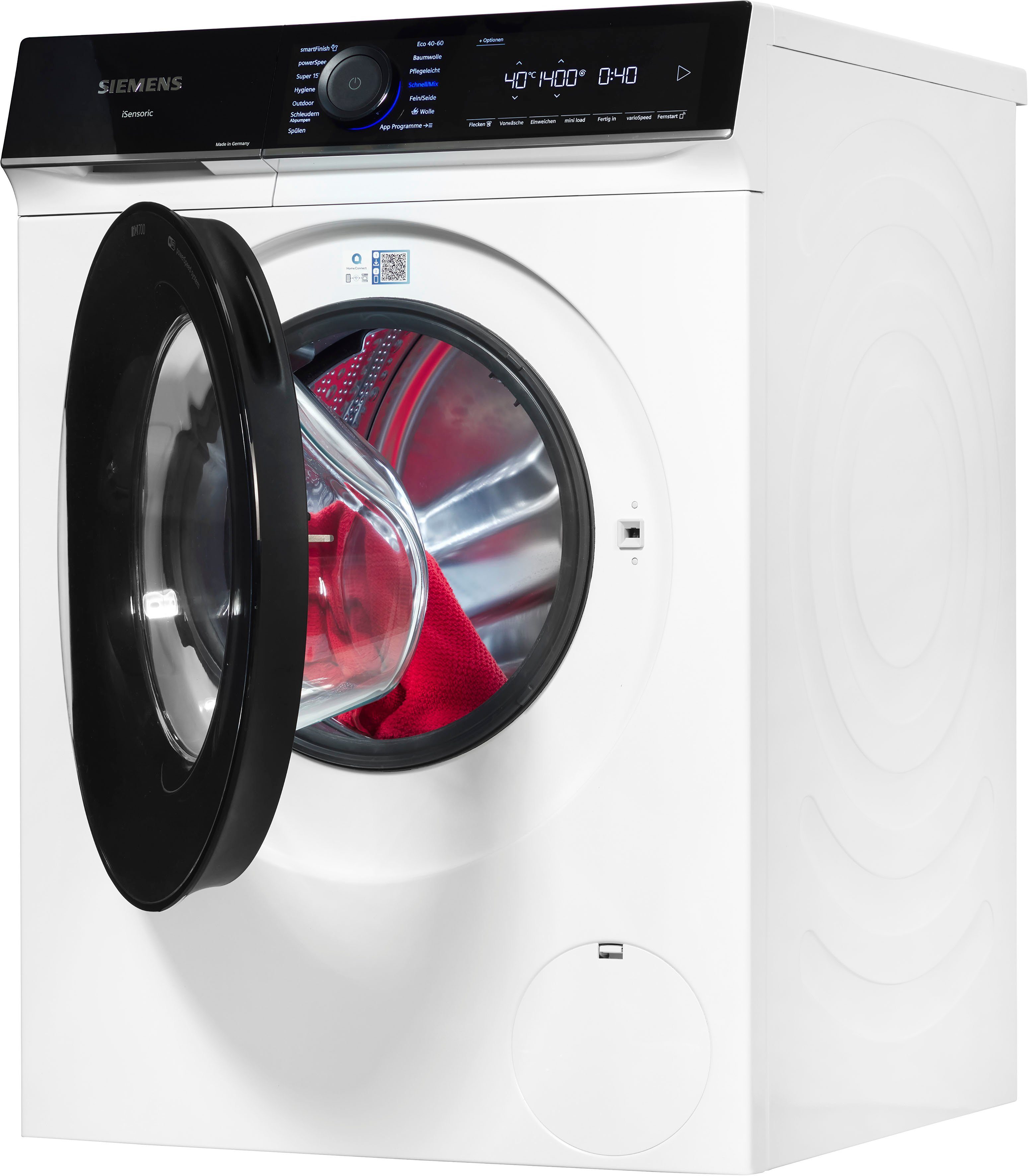 glättet 1400 U/min, – WG44B20Z0, Waschmaschine smartFinish sämtliche iQ700 SIEMENS dank Dampf 9 Knitterfalten kg,