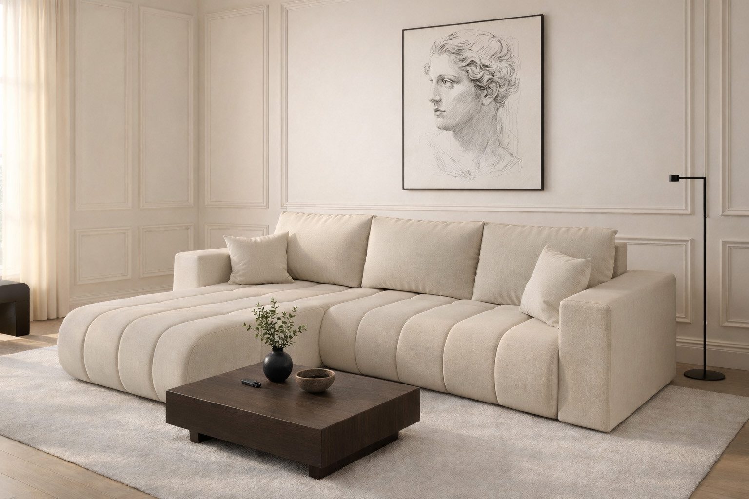 Kaiser Möbel Ecksofa mit Schlaffunktion,Sofa L-form im Stoff WIND MILO PREMIUM, Ecksofa, Pflegeleicht dank Easy-Clean,Natürliche Struktur und angenehme Haptik
