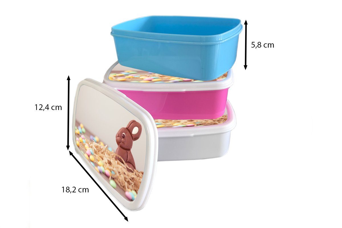 Kunststoff, Ostern, weiß Mädchen (2-tlg), für zu und für Ein Brotbox Schokoladenhase Erwachsene, Brotdose, Kinder MuchoWow Jungs und mit kleinen Eiern Lunchbox