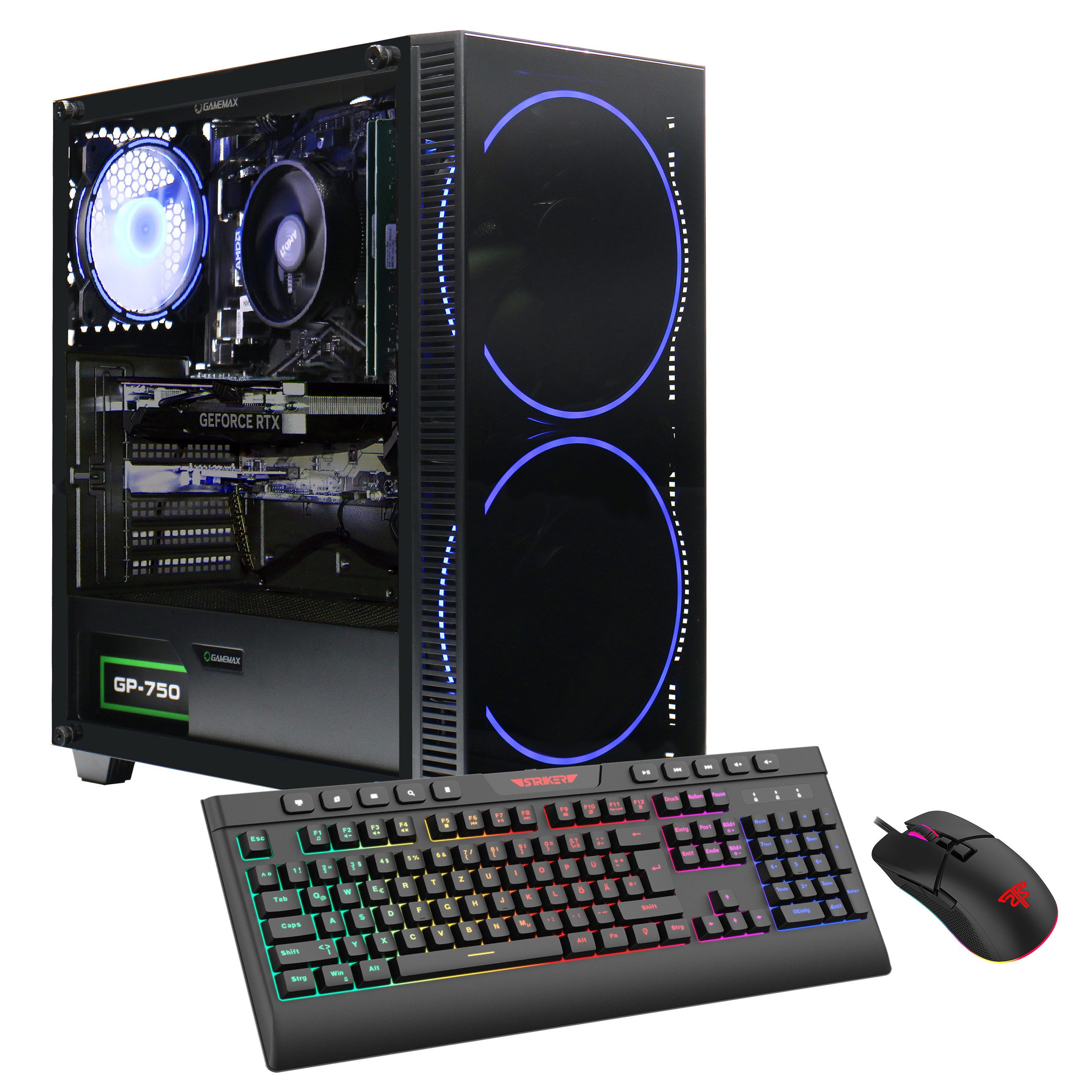 GAMEMAX Black Hole 7397 Gaming-PC (AMD Ryzen 5 7600X3D, RTX 4070, 32 GB RAM, 1000 GB SSD, Luftkühlung, DDR5 RAM, Windows 11)
