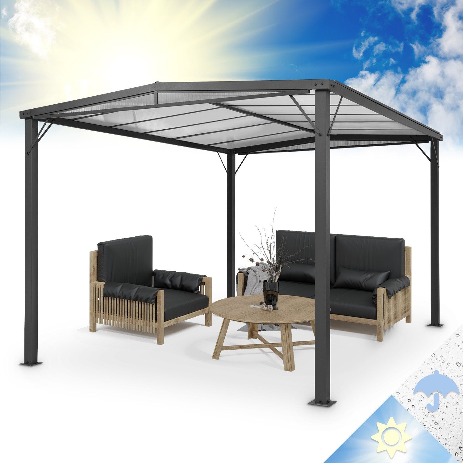blumfeldt Pavillon Pantheon Solid Sky Flat Pergola, (Packung, Set