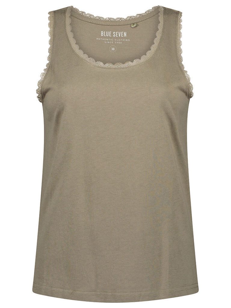 Blue Seven Rundhalsshirt 100139 Damen Top mit Spitzen-Details - Ärmelloses Shirt Rundhalsausschnitt