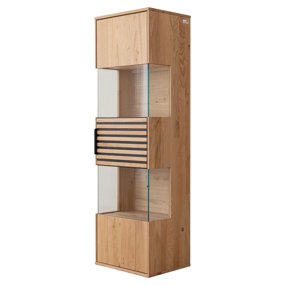 Lomadox Hängevitrine TIVAT-163 Eiche massiv geölt, 43 cm breit, inkl. LED-Beleuchtung