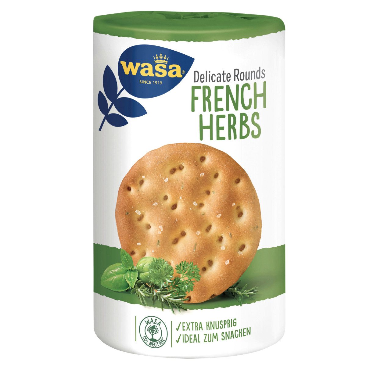 Wasa Brot, Wasa Delicate Rounds French Herbs mit Kräutern und Meersalz 205g