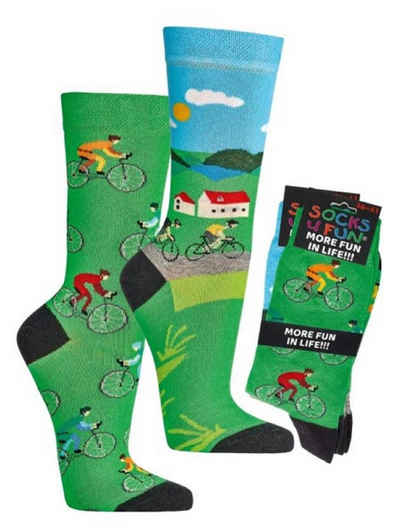 Socks 4 Fun Freizeitsocken Socks 4 Fun Motivsocken Radsport 2-er Bündel (2 Paar, 1-Paar, 2 Paar)
