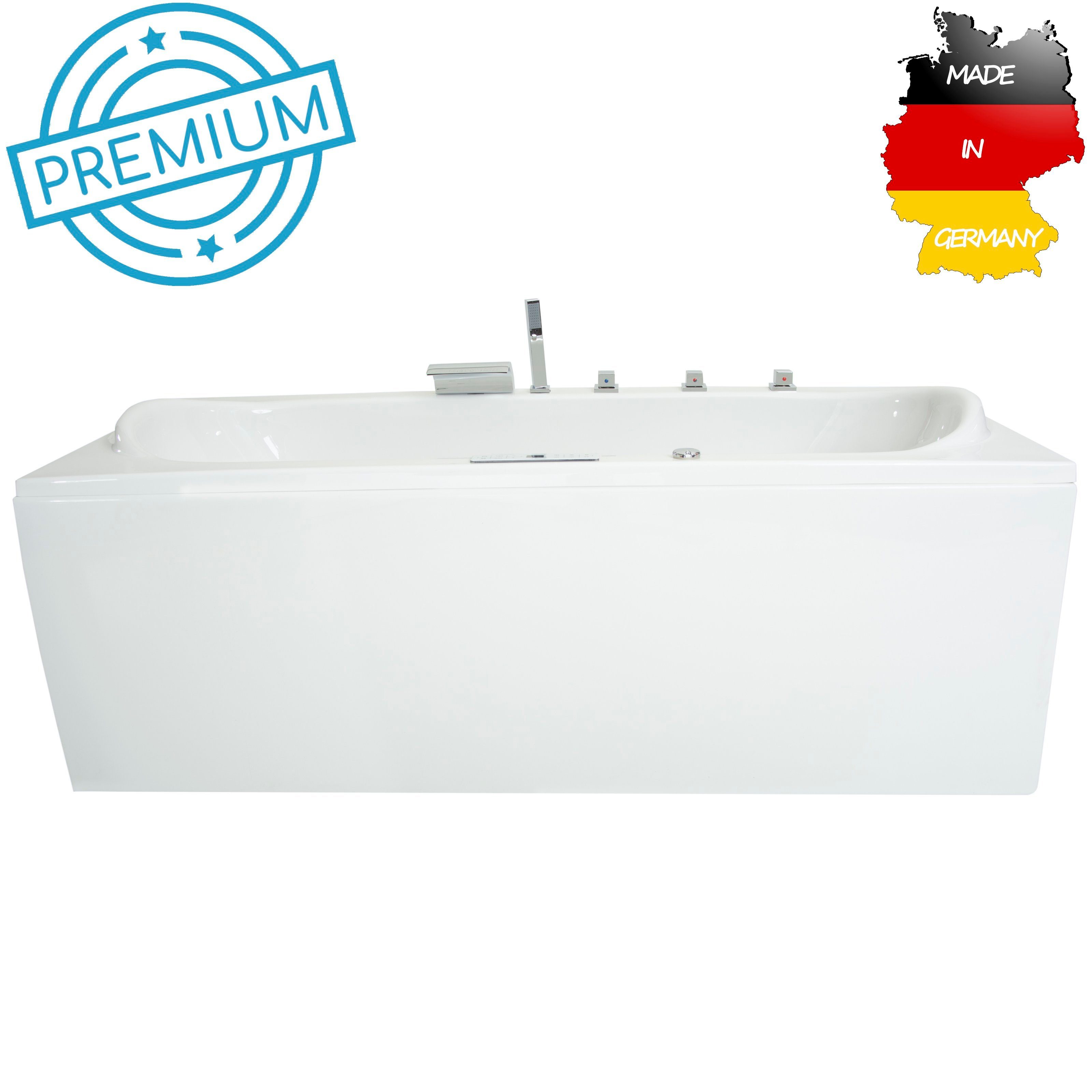 Basera® Whirlpool-Badewanne PREMIUM Indoor Whirlpool Badewanne Palau 180 x 80 cm, (Komplett-Set), mit 20 Massagedüsen, Heizung, Ozongenerator, Bodenansaugung, Wasser...