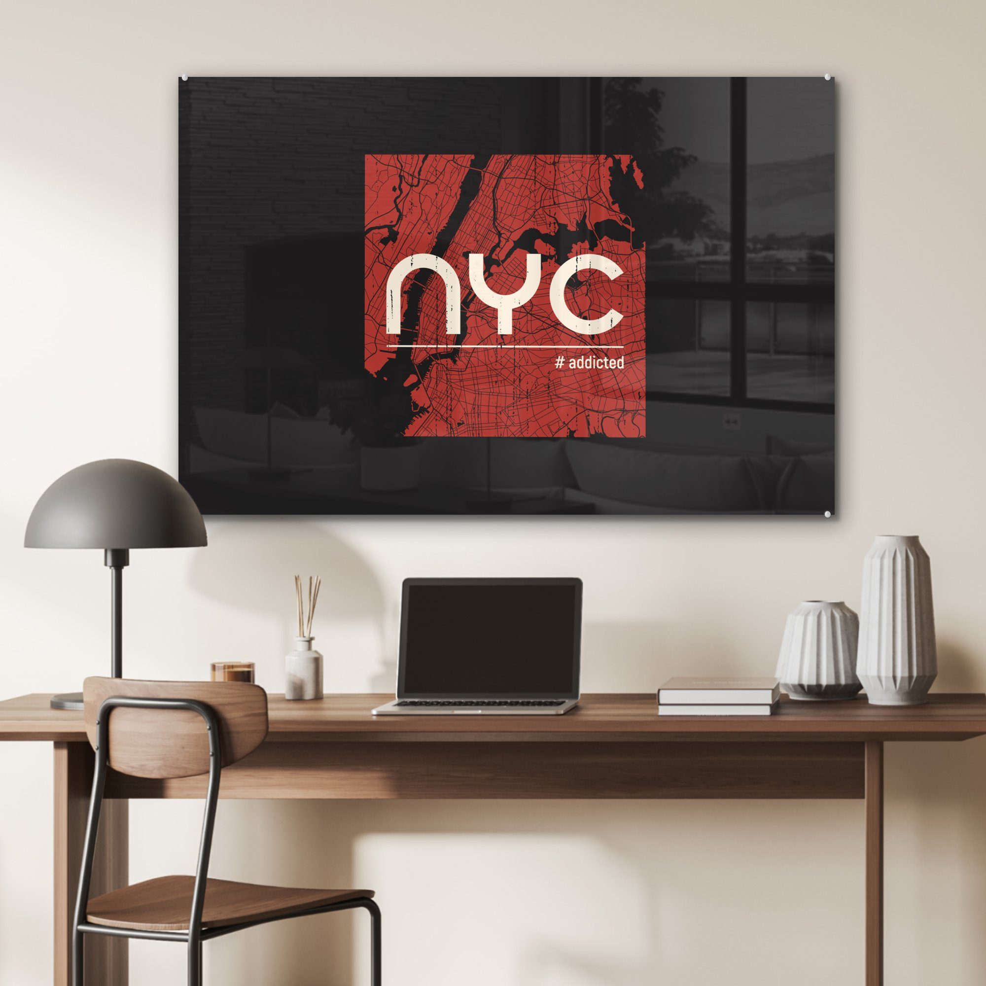 Wohnzimmer - MuchoWow Rot - (1 New York & Acrylglasbild Schlafzimmer St), Acrylglasbilder Weiß,