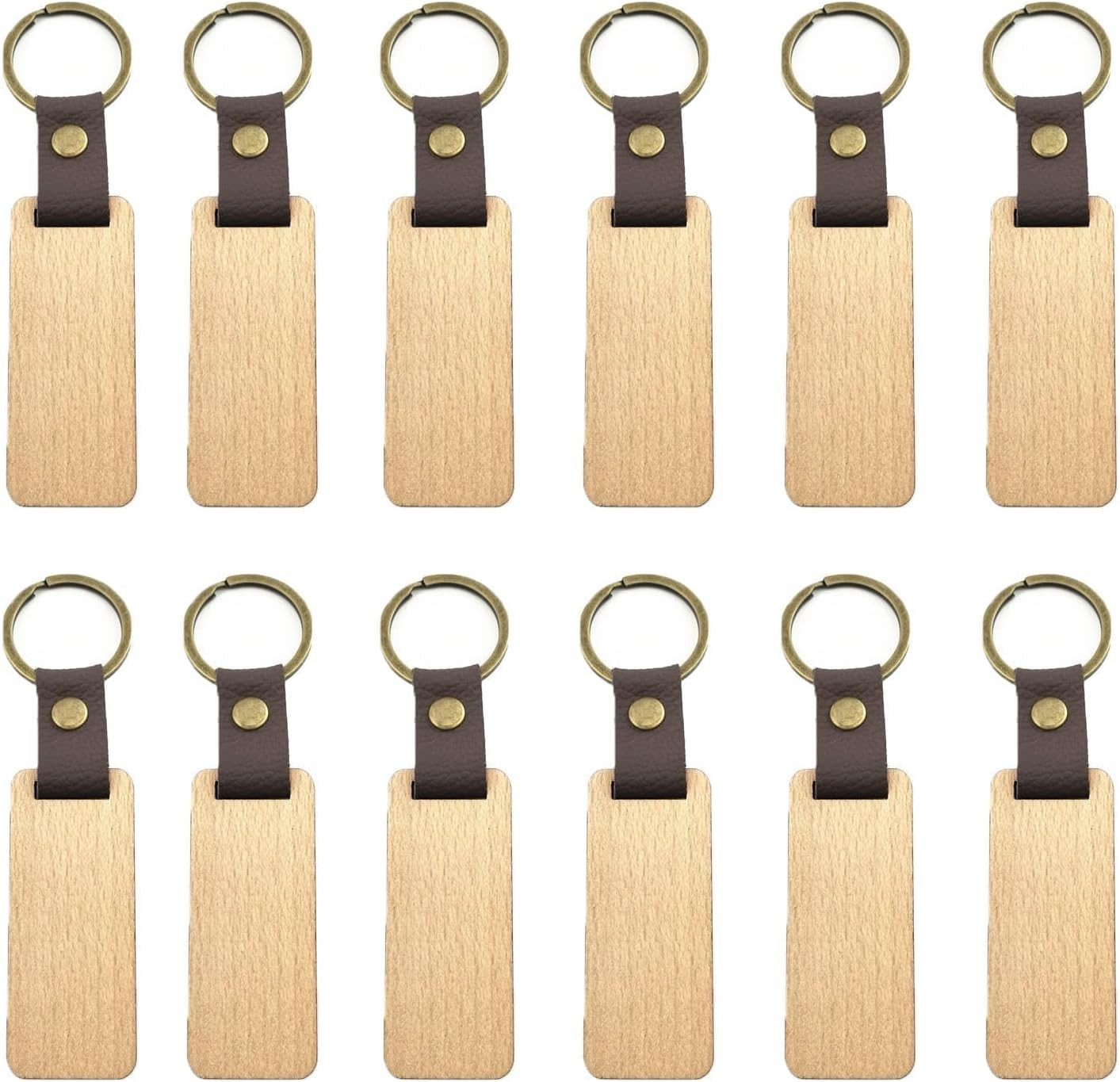 FELIXLEO Schlüsselanhänger Holz Schlüsselanhänger Rohlinge Blanko zum Gravieren DIY (12-tlg)