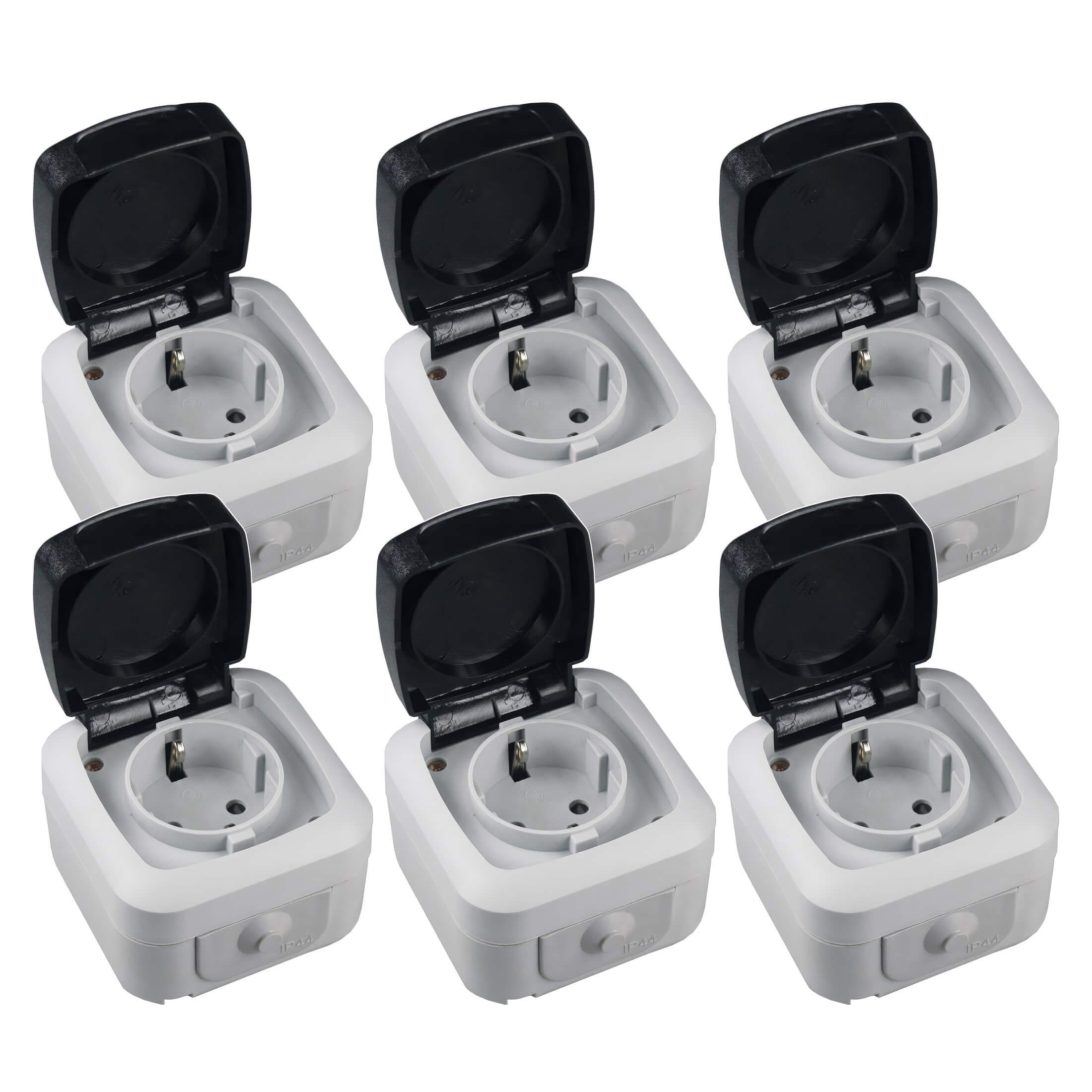 Aufputz-Steckdose 6er Set Feuchtraum Steckdose IP44 Aufputz grau