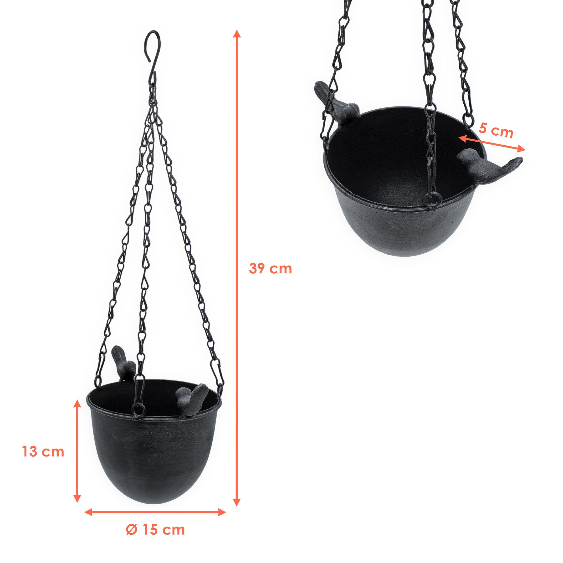 Spetebo Vogeltränke Metall Vogelbad zum Hängen grau - 15 cm 0.25 l, mit Kette zum Aufhängen