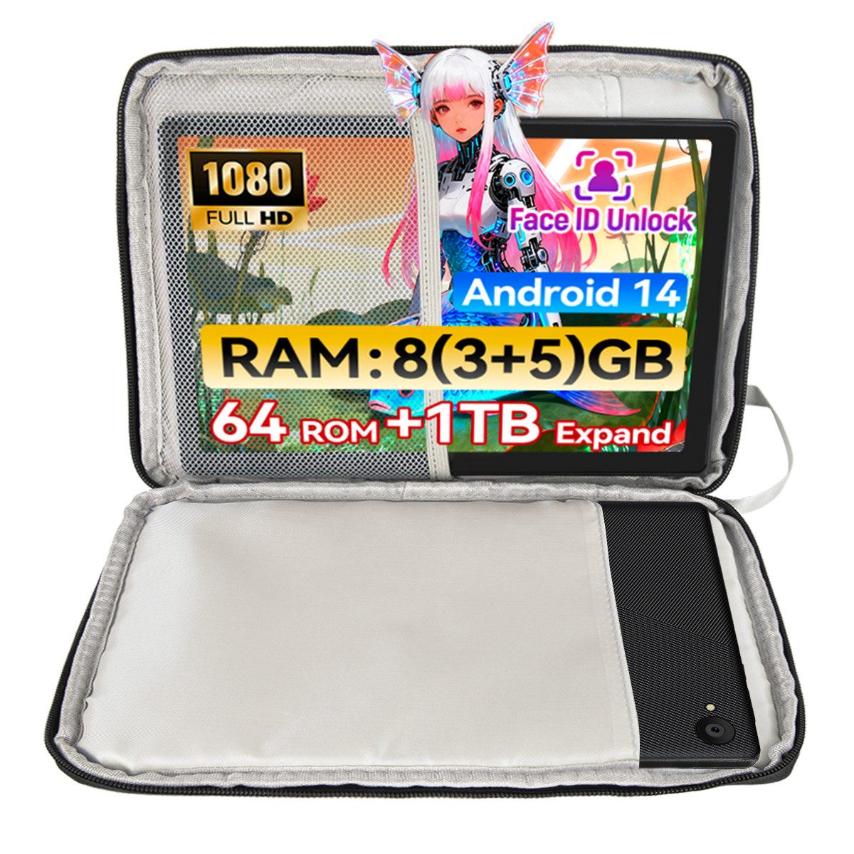 Happybe 10'' Android 14, 64GB, 1280x800 HD IPS, Dual-Kamera, Wifi 6, Tablet (10", 64 GB, Android 14)