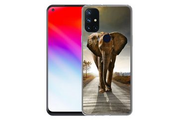 MuchoWow Handyhülle Elefant - Straße - Tiere - Sonnenuntergang - Landschaft, Phone Case, Handyhülle OnePlus Nord N10 5G, Silikon, Schutzhülle