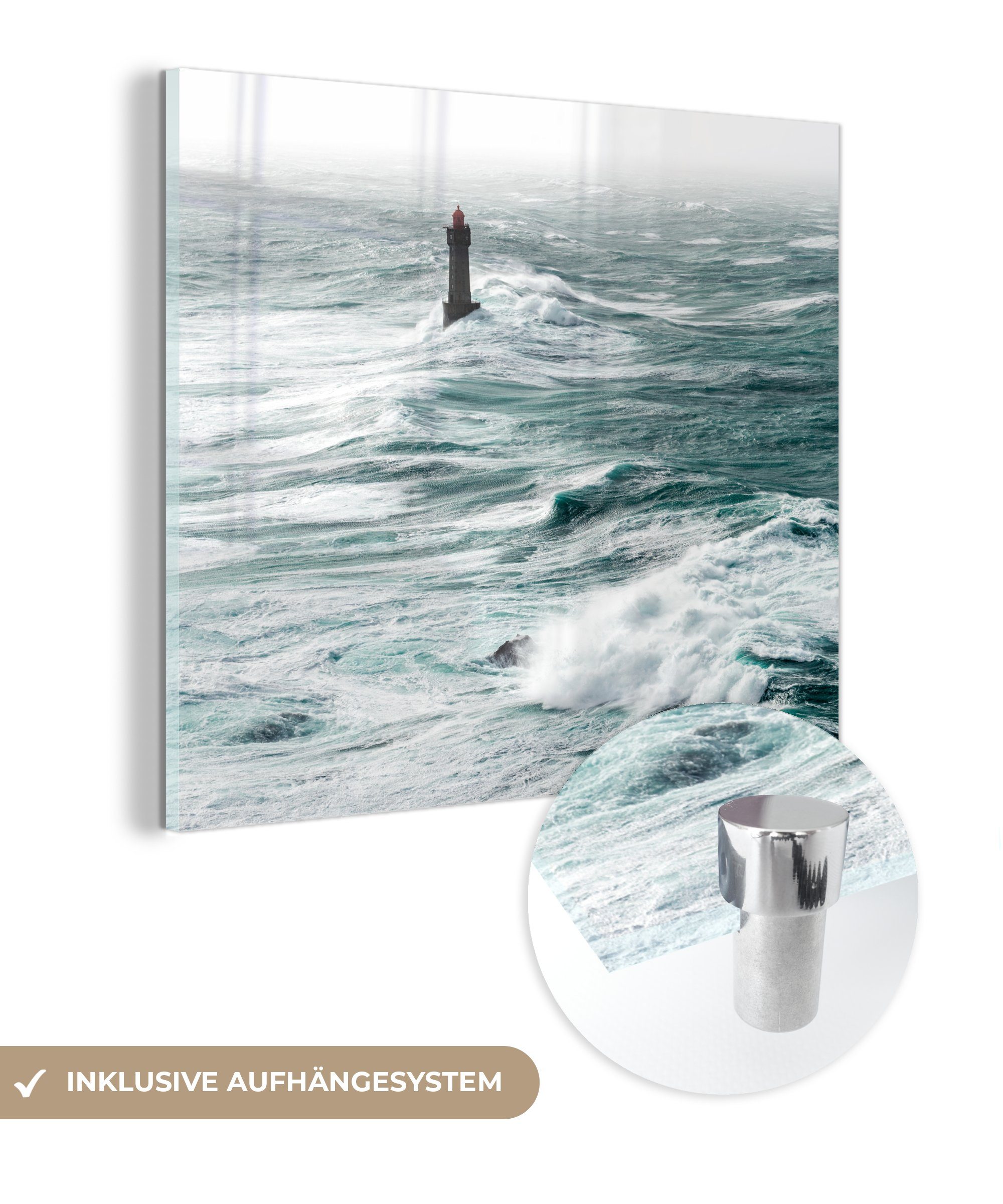 MuchoWow Acrylglasbild Leuchtturm - Golf - Meer, (1 St), Glasbilder - Bilder auf Glas Wandbild - Foto auf Glas - Wanddekoration