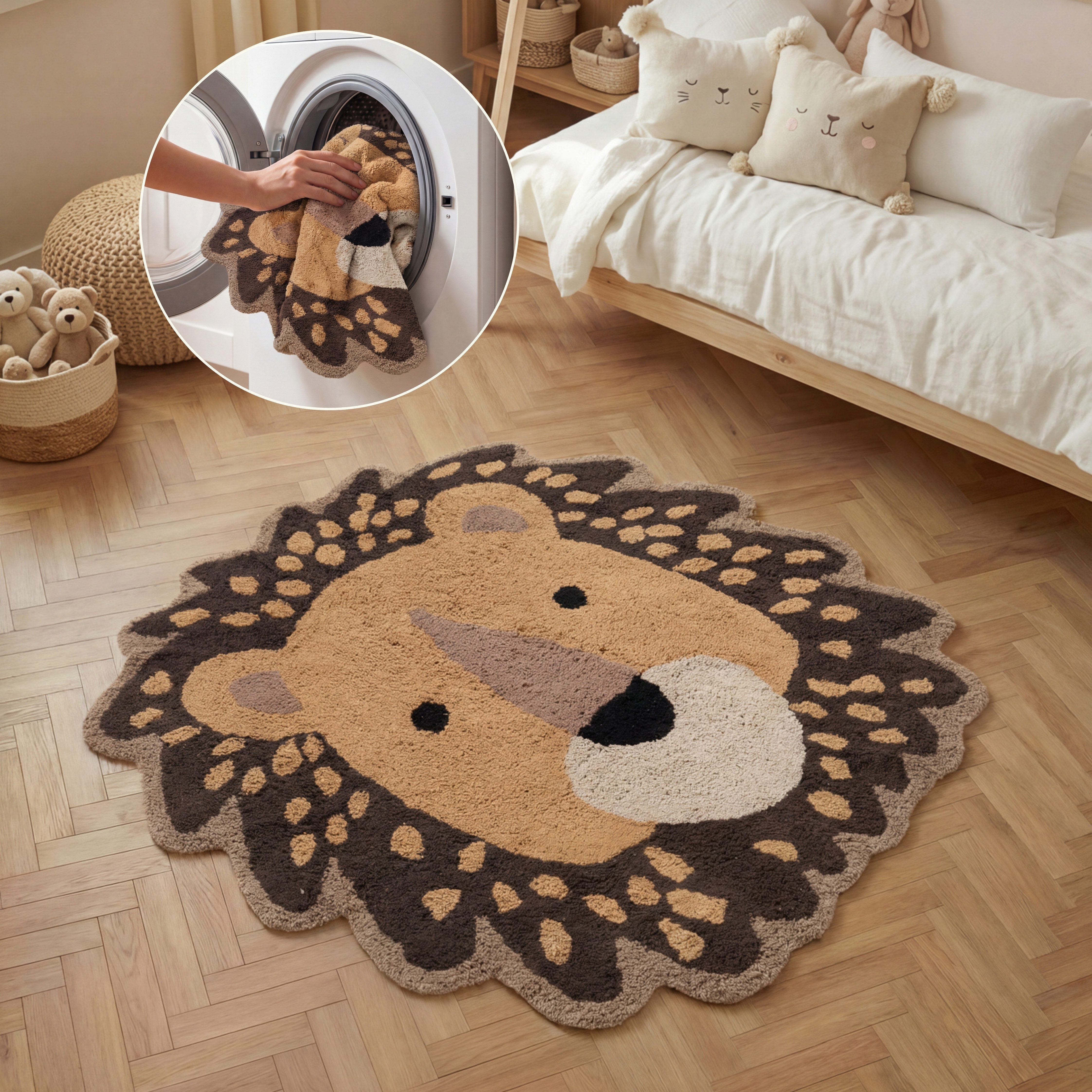 HANSE Home Kinderteppich Roary, Motivform, Höhe: 10 mm, Waschbar, Handgemacht, Baumwolle, Rutschfest Spielteppich Kinderzimmer
