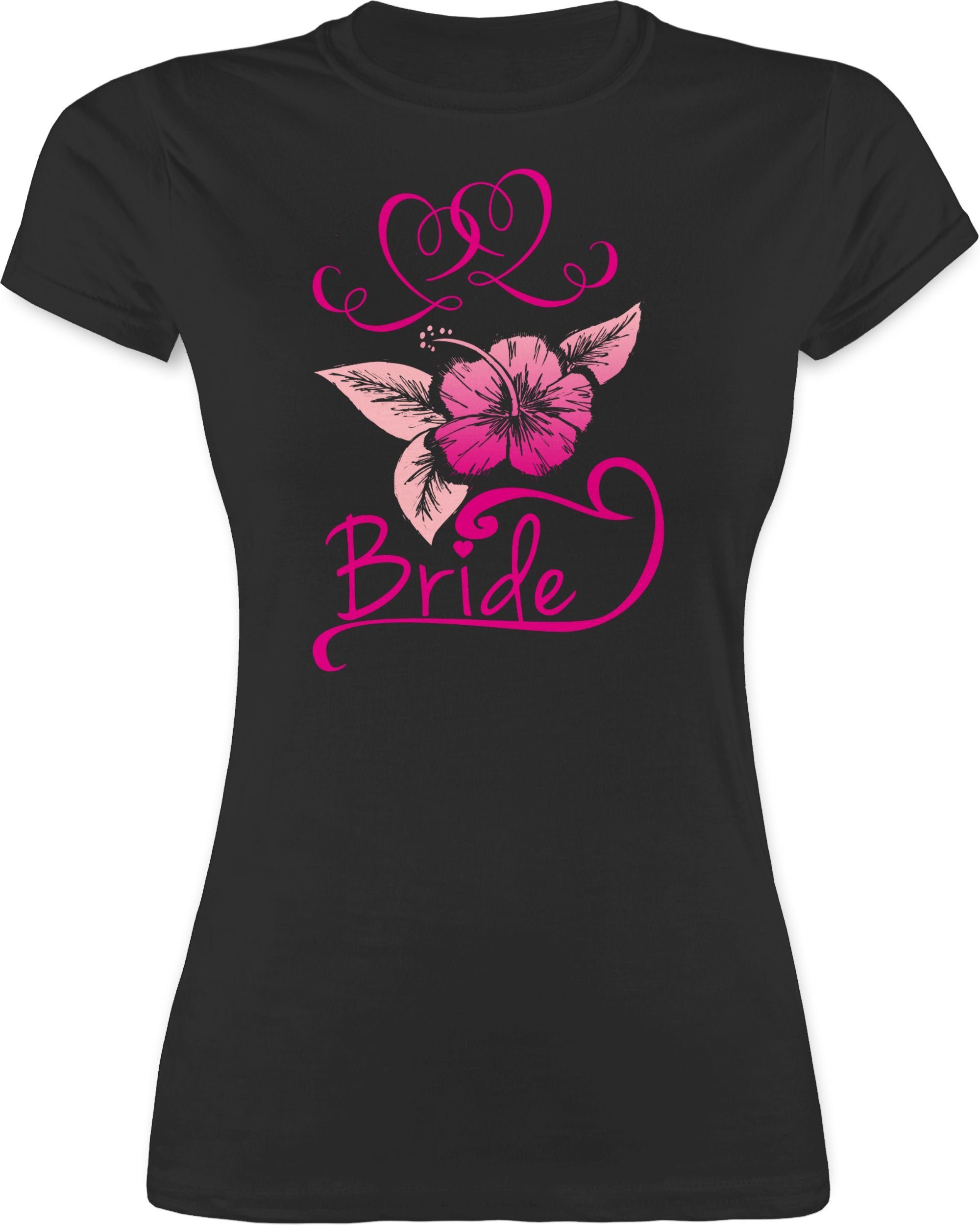 Damen Shirts Shirtracer T-Shirt Bride Blumen pink - JGA Junggesellenabschied Frauen - Damen Premium T-Shirt (1-tlg) Junggesellin
