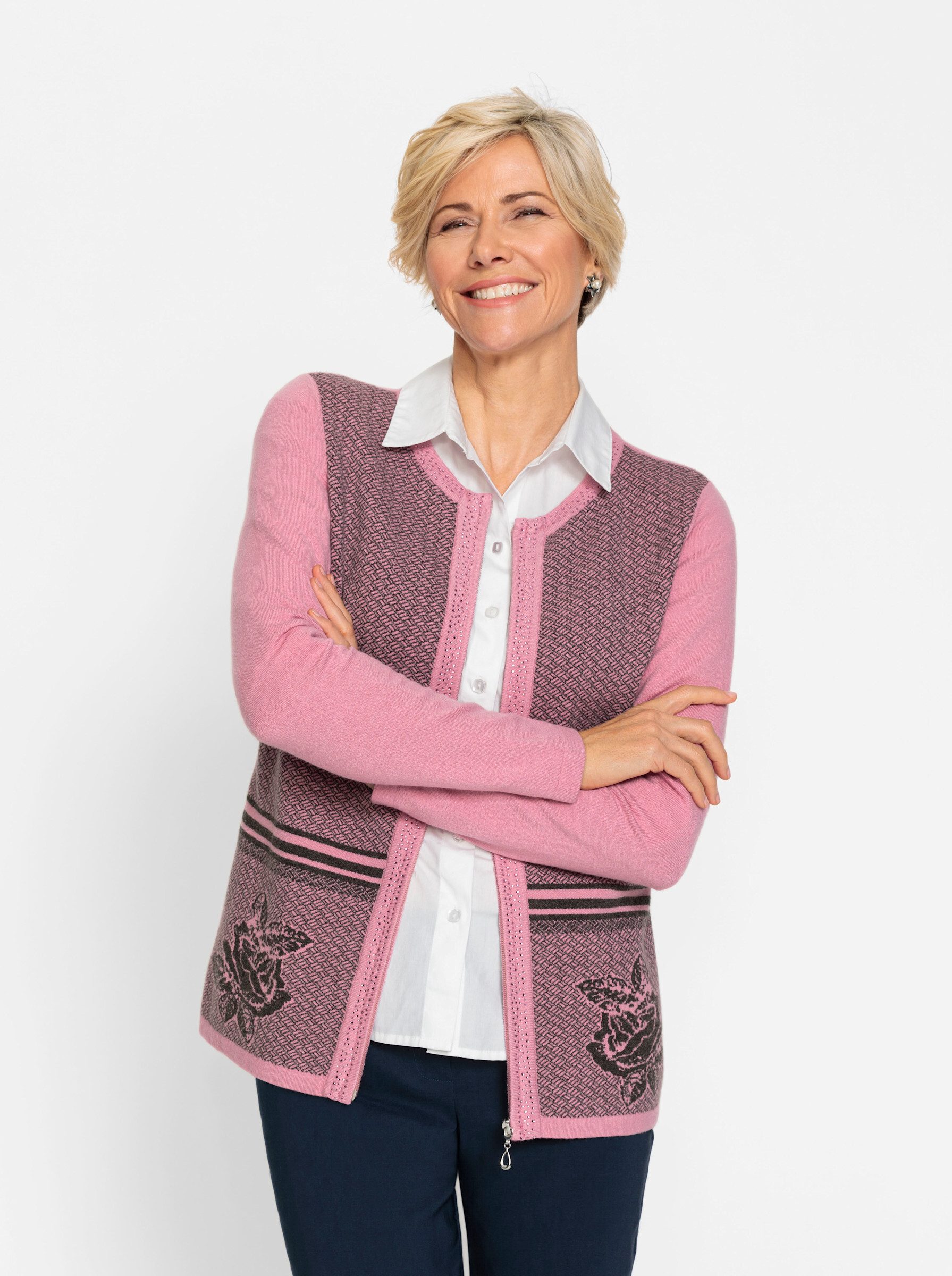 Strickjacke Strickjacke Langarm Jacquard, Jersey
