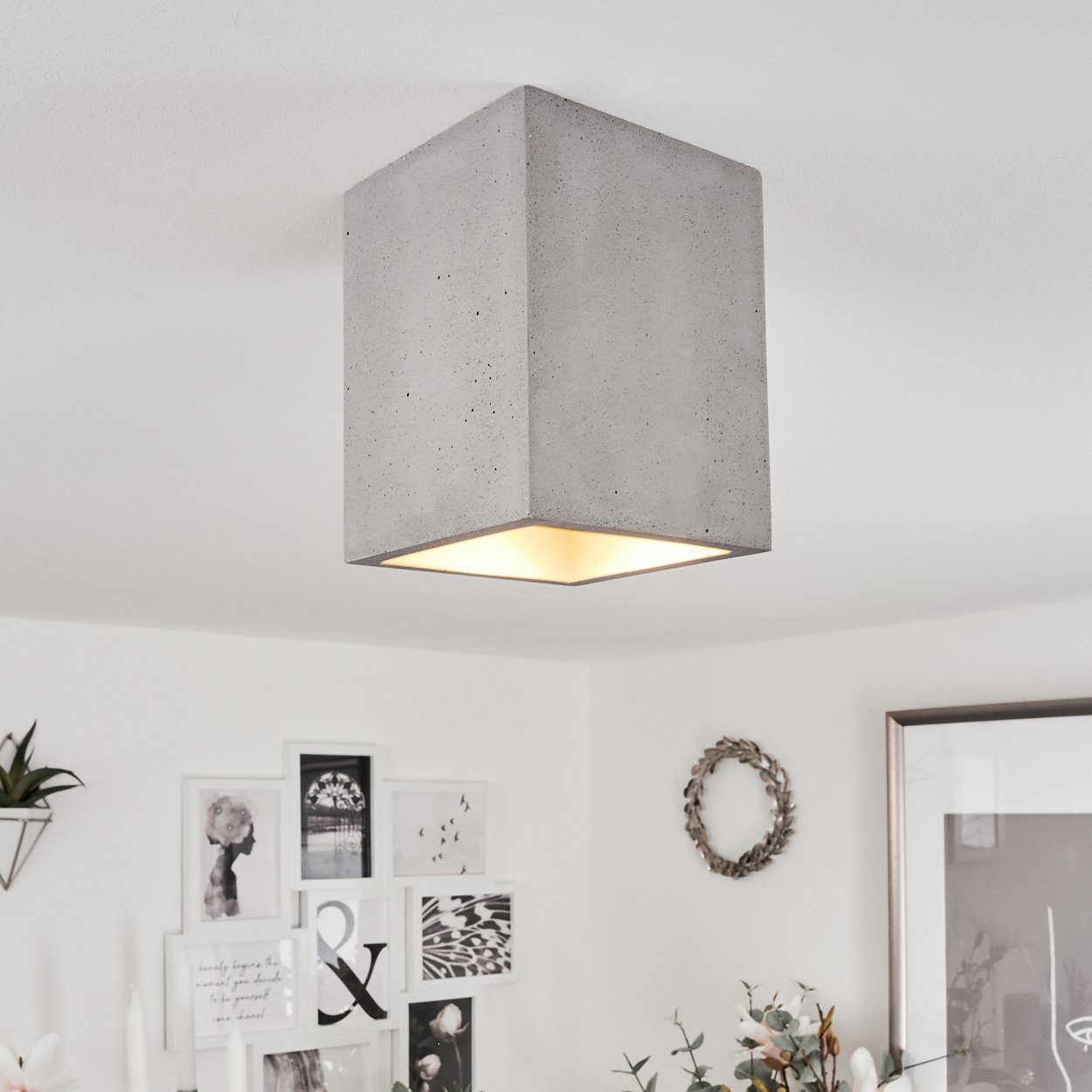 hofstein Deckenleuchte »Portegrandi« moderne Deckenlampe Grau, eckige Beton Leuchtmittel, Design, im schlichten 1xGU10 Leuchte aus ohne in