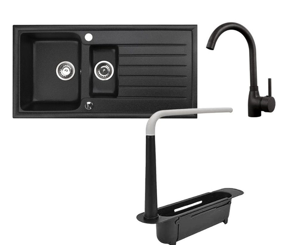 Thumbnail - Faizee Möbel Granitspüle Granitspüle 100x50+Organizer (Armatur wählbar)Spülbecken Einbauspüle