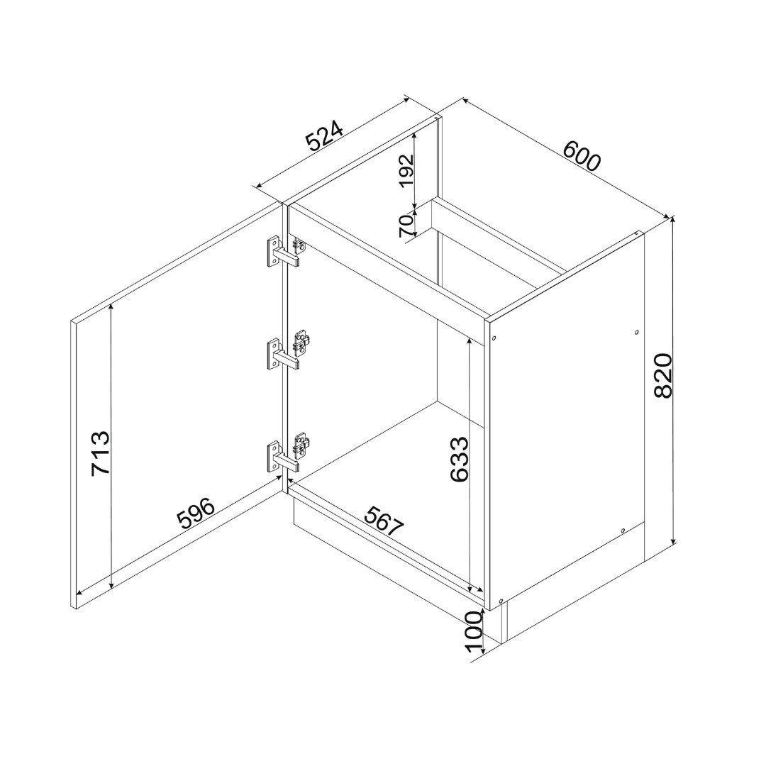 ROYAL24_MARKT Spülenunterschrank D60ZL P/L - Arvion - Moderne Küchen Gestaltung (Küchen Spülenunterschrank, 1-St., Premium - Arvion) Beste Güte - Innovativ - Modern